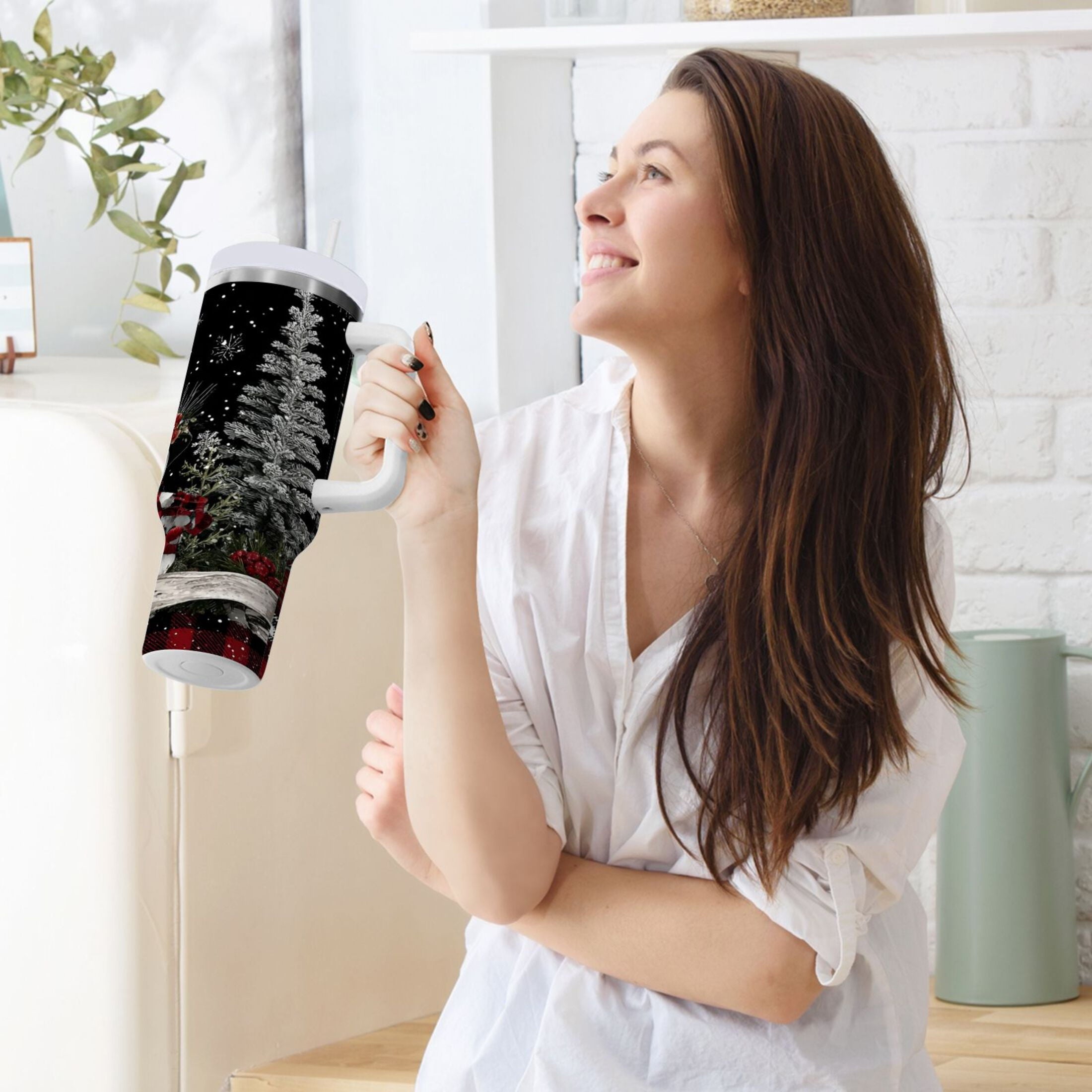 30 oz Insulated Stainless Steel Tumbler Double Wall Stainless Steel Tumbler with 2-Way Drinking Christmas Snowman C583N