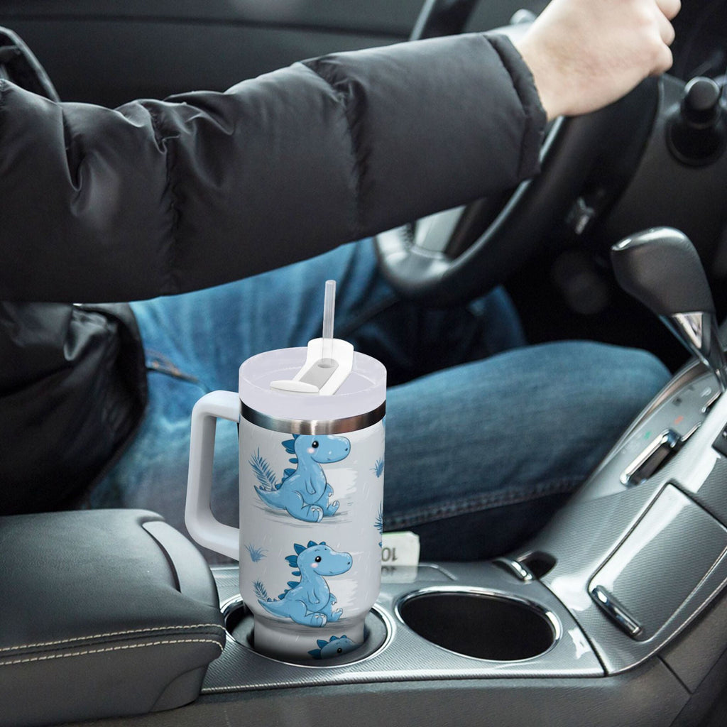 30 oz Insulated Stainless Steel Tumbler Double Wall Stainless Steel Tumbler with 2-Way Drinking Cartoon Blue Dinosaurs C495H