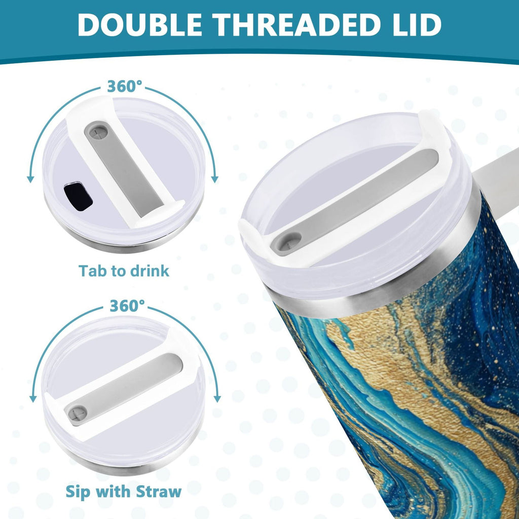 30 oz Insulated Stainless Steel Tumbler Double Wall Stainless Steel Tumbler with 2-Way Drinking Blue and Gold Ocean C507U