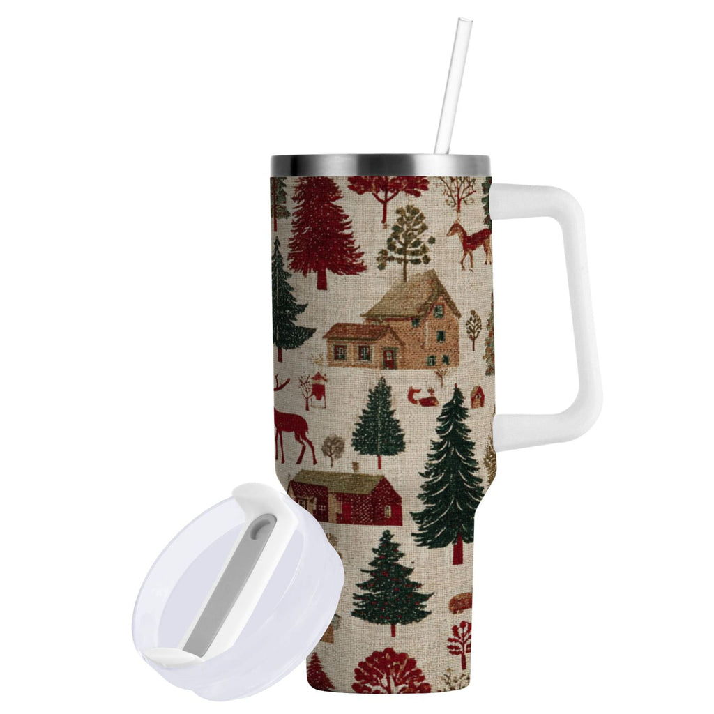 30 oz Insulated Stainless Steel Tumbler Double Wall Stainless Steel Tumbler with 2-Way Drinking Christmas Trees Deer and Houses C577Y
