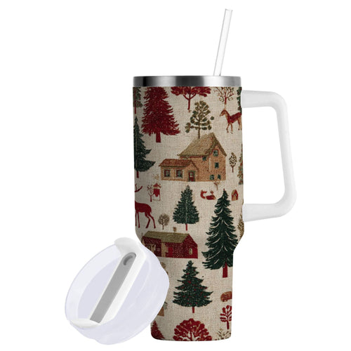 30 oz Insulated Stainless Steel Tumbler Double Wall Stainless Steel Tumbler with 2-Way Drinking Christmas Trees Deer and Houses C577Y