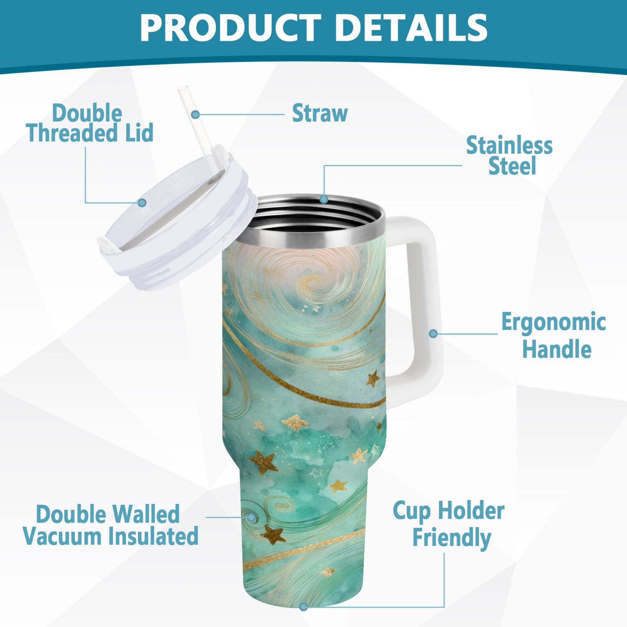 30 oz Insulated Stainless Steel Tumbler Double Wall Stainless Steel Tumbler with 2-Way Drinking Beautiful Swirling Lines C509E