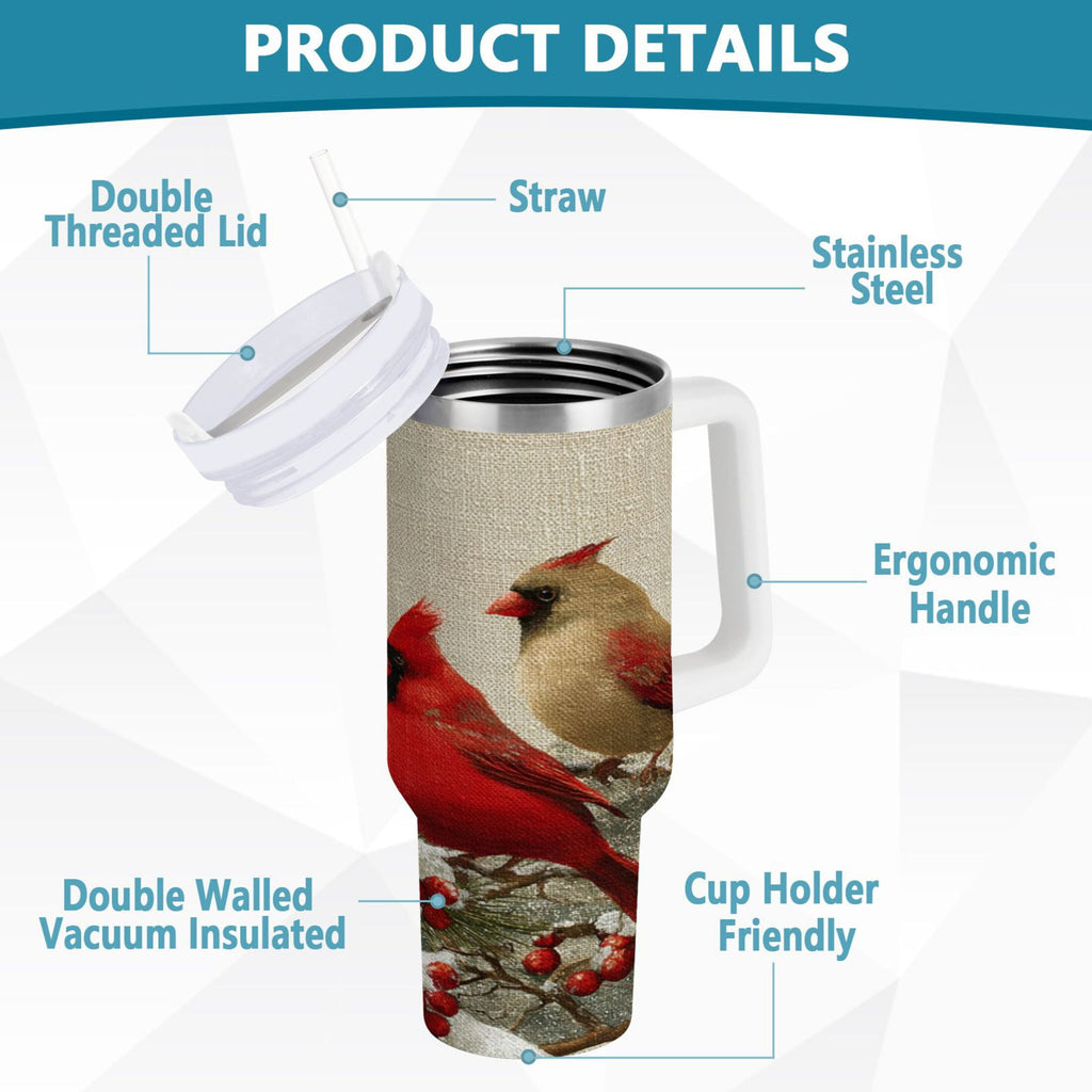 30 oz Insulated Stainless Steel Tumbler Double Wall Stainless Steel Tumbler with 2-Way Drinking Bird and Snow-covered Trees C615X