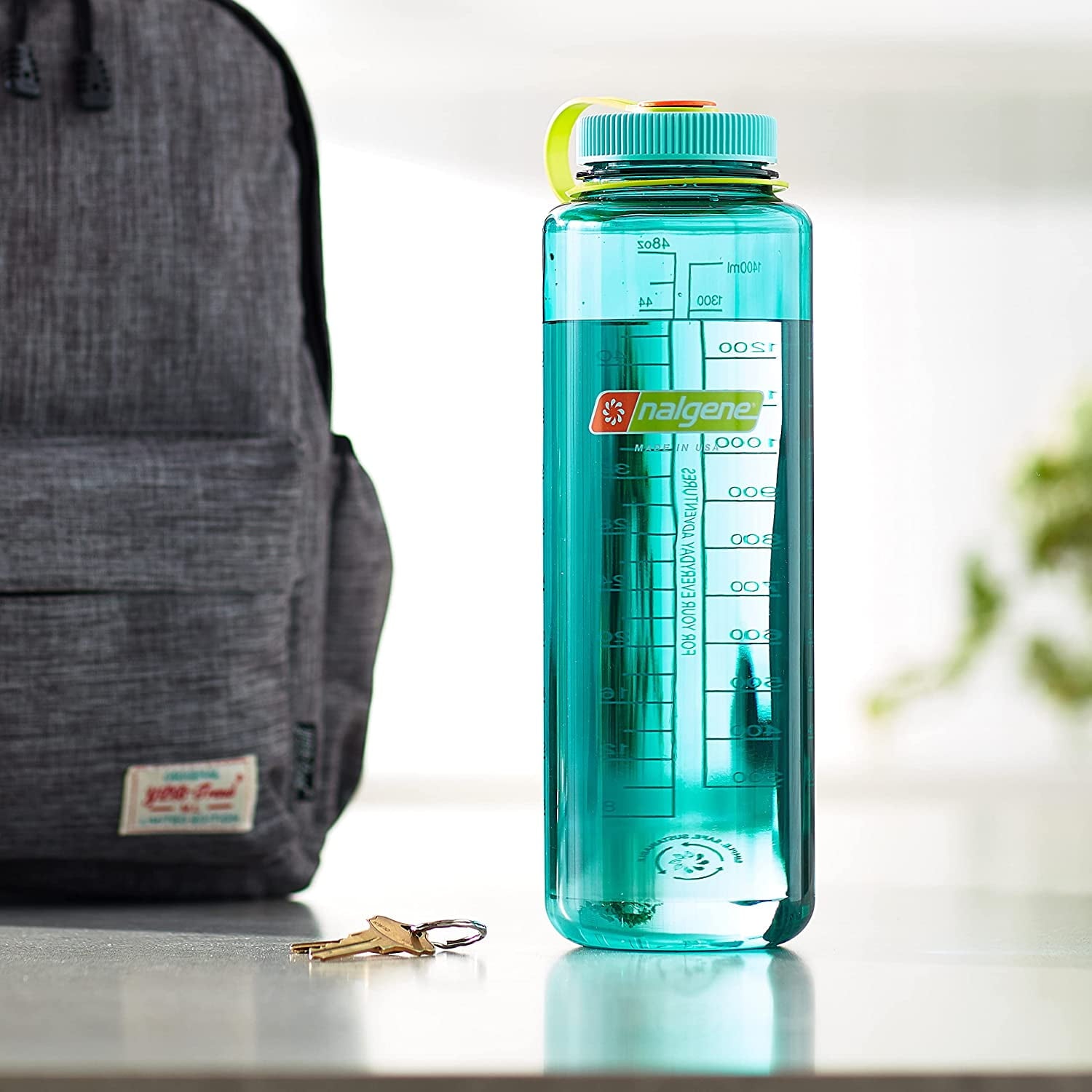 Nalgene Sustain Tritan BPA-Free Water Made with Material Derived from 50% Plastic Waste (using ISCC certified mass balance), 48 OZ, Wide Mouth, Cerulean C149B