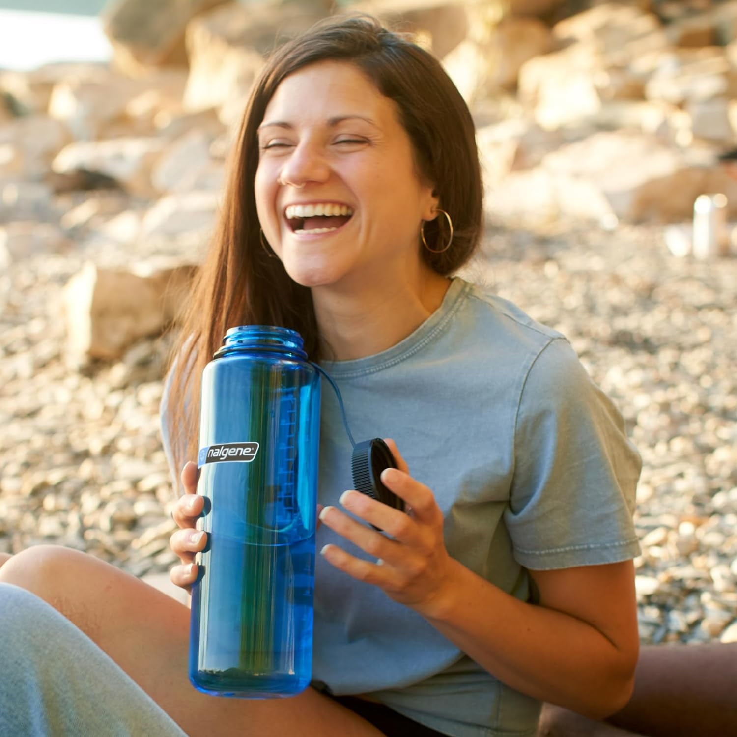 Nalgene Sustain Tritan BPA-Free Water Made with Material Derived from 50% Plastic Waste (using ISCC certified mass balance), 48 OZ, Wide Mouth, Cerulean C149B