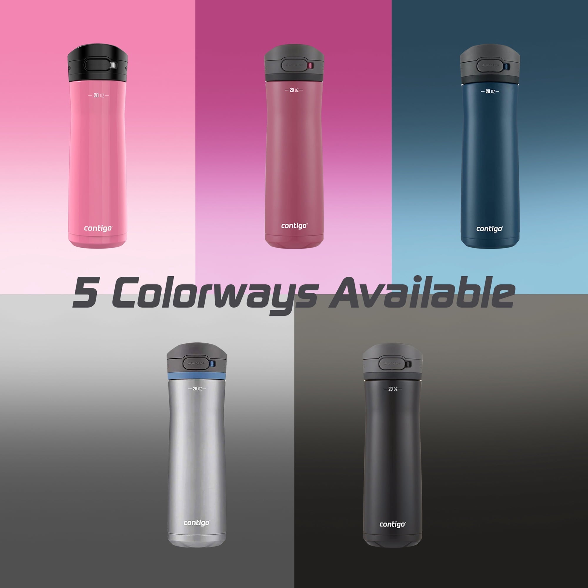 Contigo Jackson Chill 2.0 Stainless Steel Water Bottle with AUTOPOP Lid, 20 Ounces, Azalea C085L