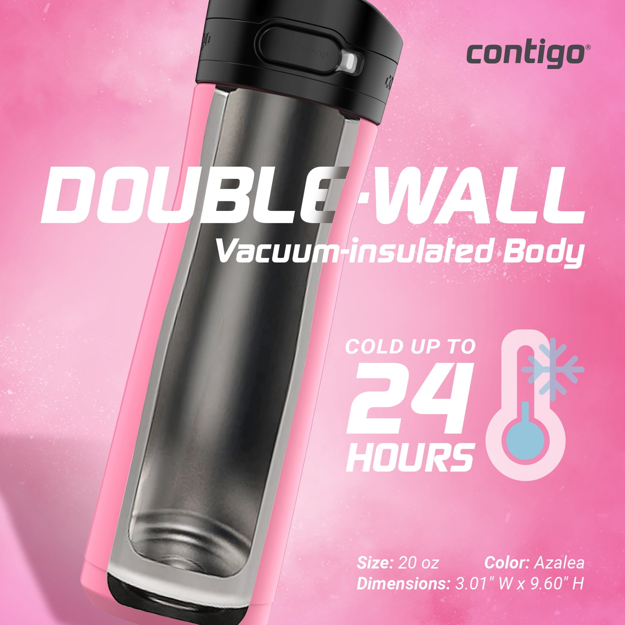 Contigo Jackson Chill 2.0 Stainless Steel Water Bottle with AUTOPOP Lid, 20 Ounces, Azalea C085L