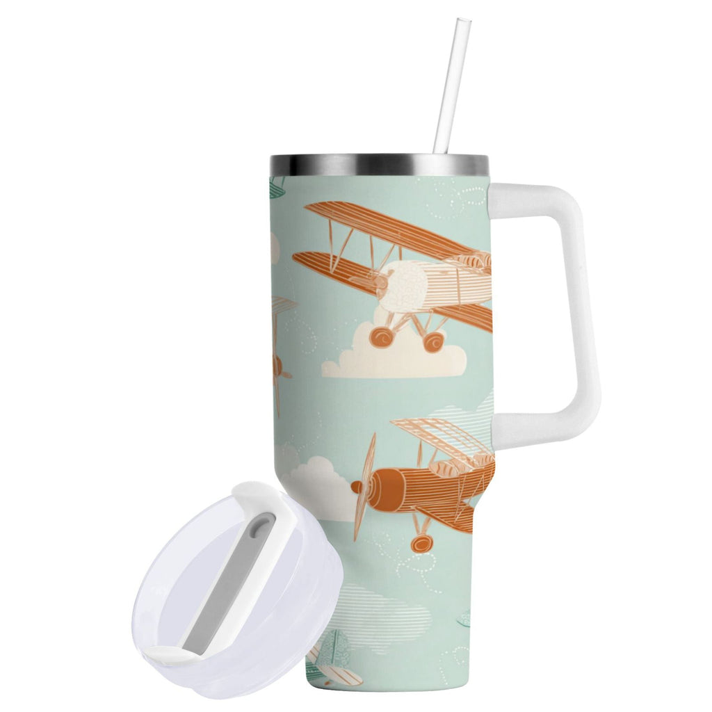 40 oz Insulated Stainless Steel Tumbler Double Wall Stainless Steel Tumbler with 2-Way Drinking Cute Airplanes C647Q
