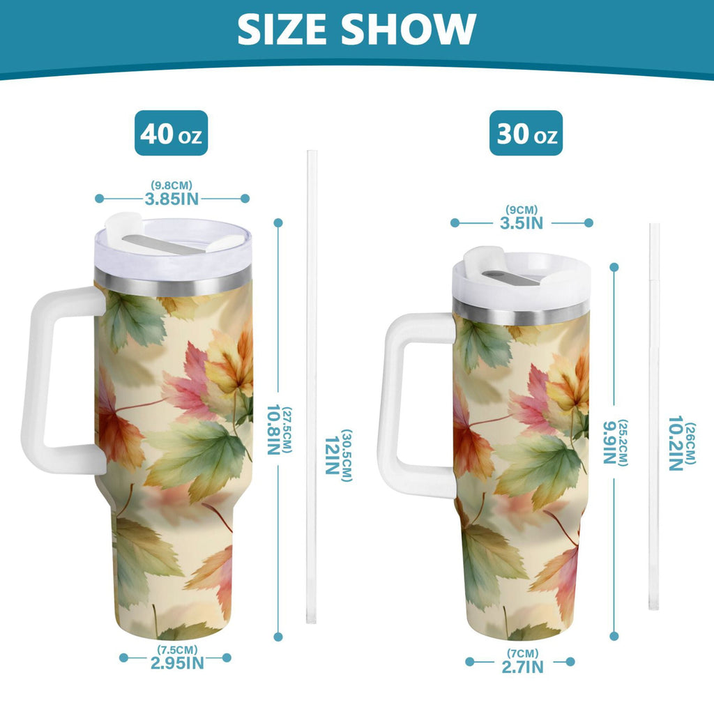 40 oz Insulated Stainless Steel Tumbler Double Wall Stainless Steel Tumbler with 2-Way Drinking Watercolor Maple Leaves Pattern C513U
