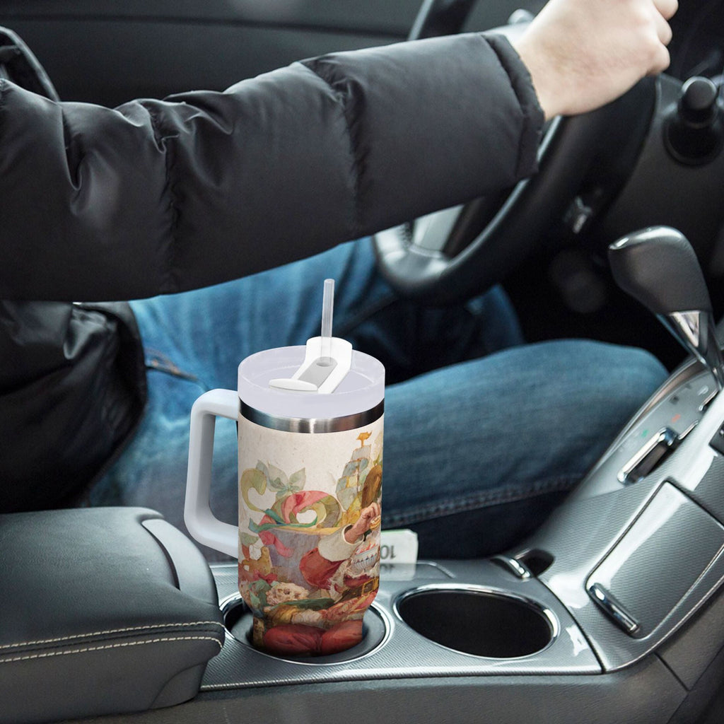 30 oz Insulated Stainless Steel Tumbler Double Wall Stainless Steel Tumbler with 2-Way Drinking Santa Claus Sitting in Chair C682L