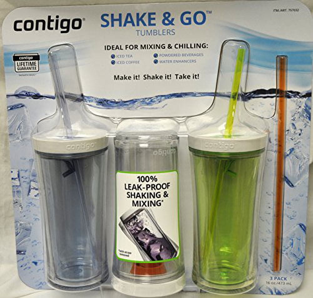 Contigo Shake &amp; Go Plastic Tumblers - Set of 3 (Green Navy &amp; Clear) C108P