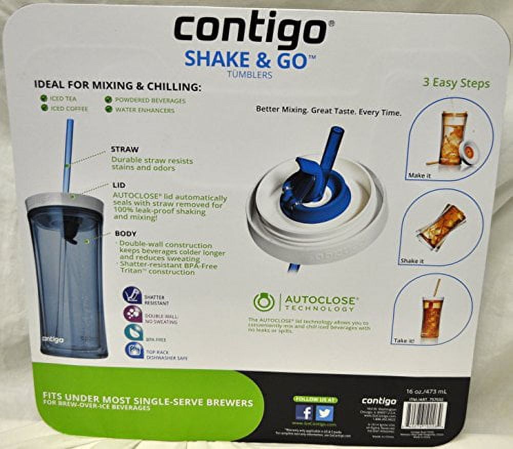 Contigo Shake &amp; Go Plastic Tumblers - Set of 3 (Green Navy &amp; Clear) C108P