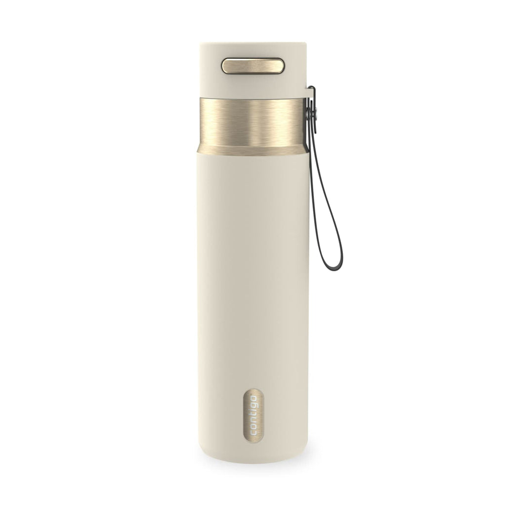 Contigo AutoSeal Leakproof Stainless Steel Reusable Water Bottle Tumbler with Carrying Strap, Cream/Champagne, 24 oz C019L