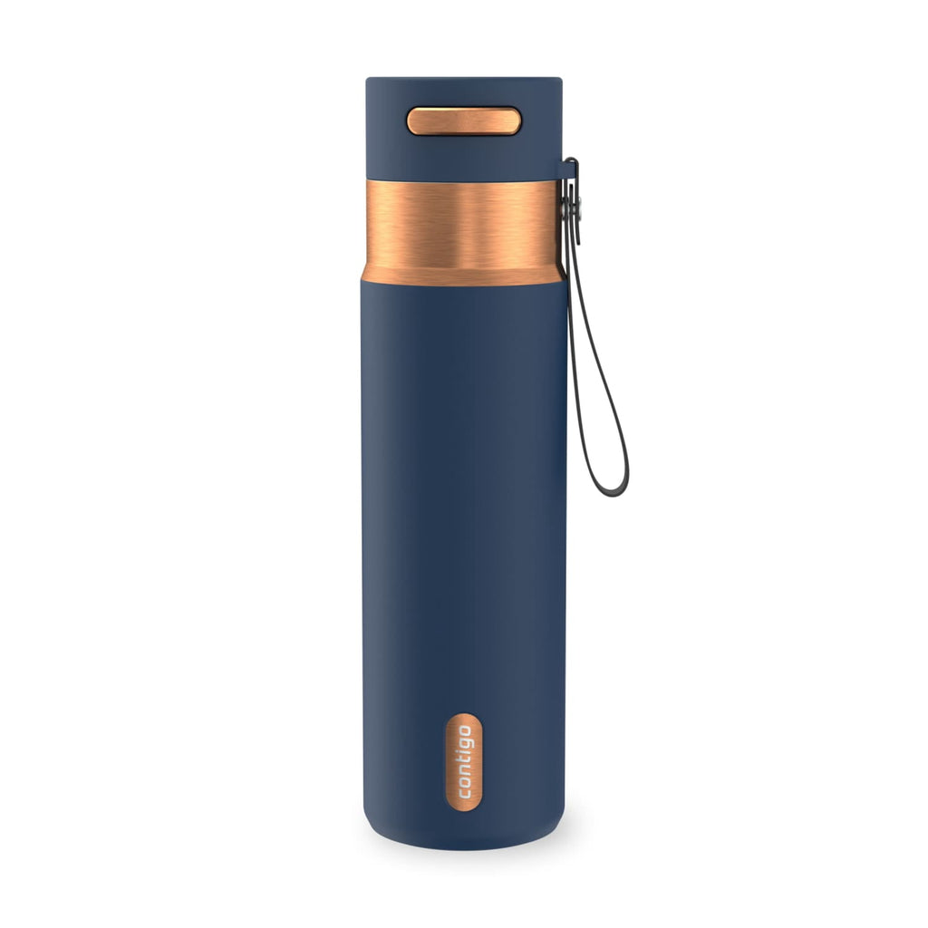 Contigo AutoSeal Leakproof Stainless Steel Reusable Water Bottle Tumbler with Carrying Strap, Cream/Champagne, 24 oz C019L