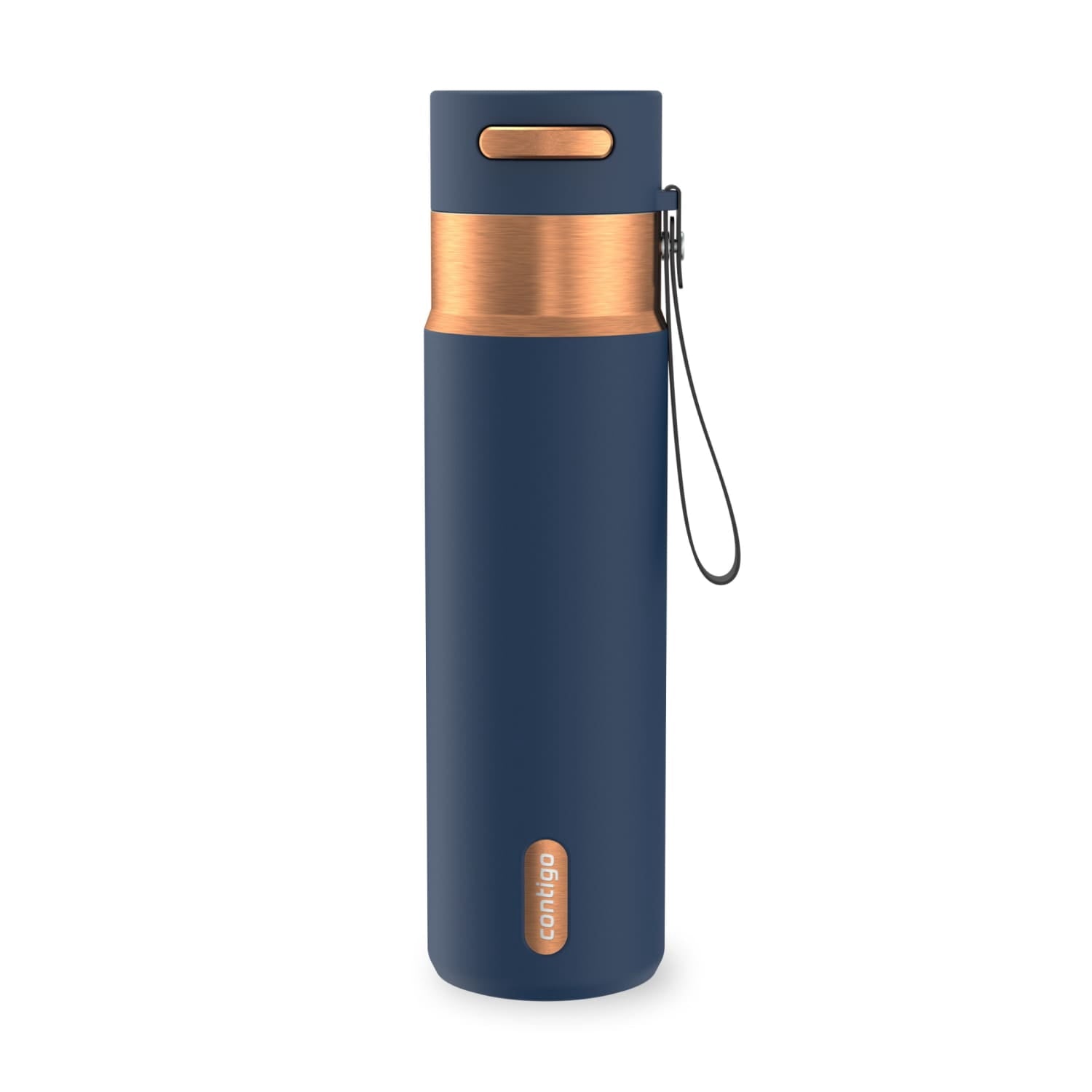 Contigo AutoSeal Leakproof Stainless Steel Reusable Water Bottle Tumbler with Carrying Strap, Cream/Champagne, 24 oz C019L