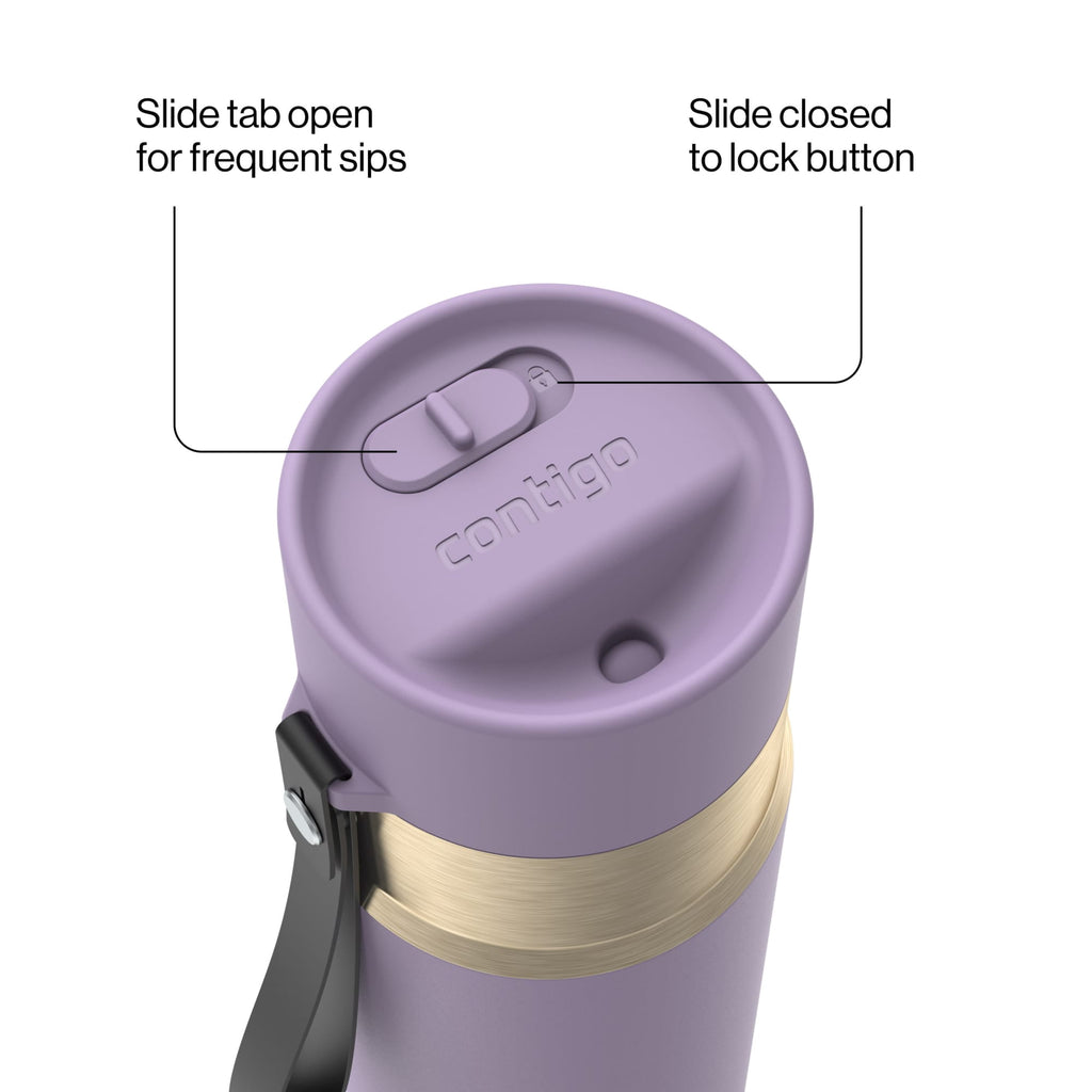 Contigo AutoSeal Leakproof Stainless Steel Reusable Water Bottle Tumbler with Carrying Strap, Cream/Champagne, 24 oz C019L