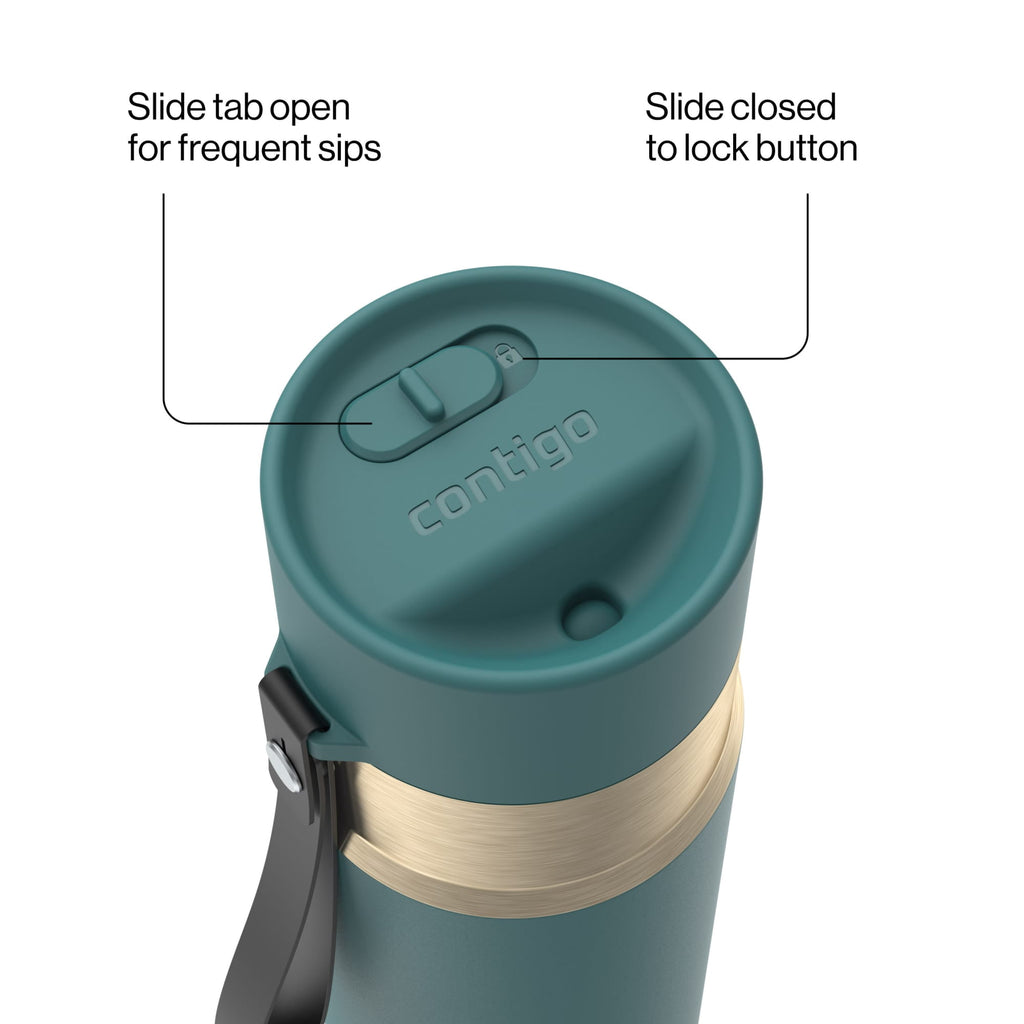 Contigo AutoSeal Leakproof Stainless Steel Reusable Water Bottle Tumbler with Carrying Strap, Cream/Champagne, 24 oz C019L