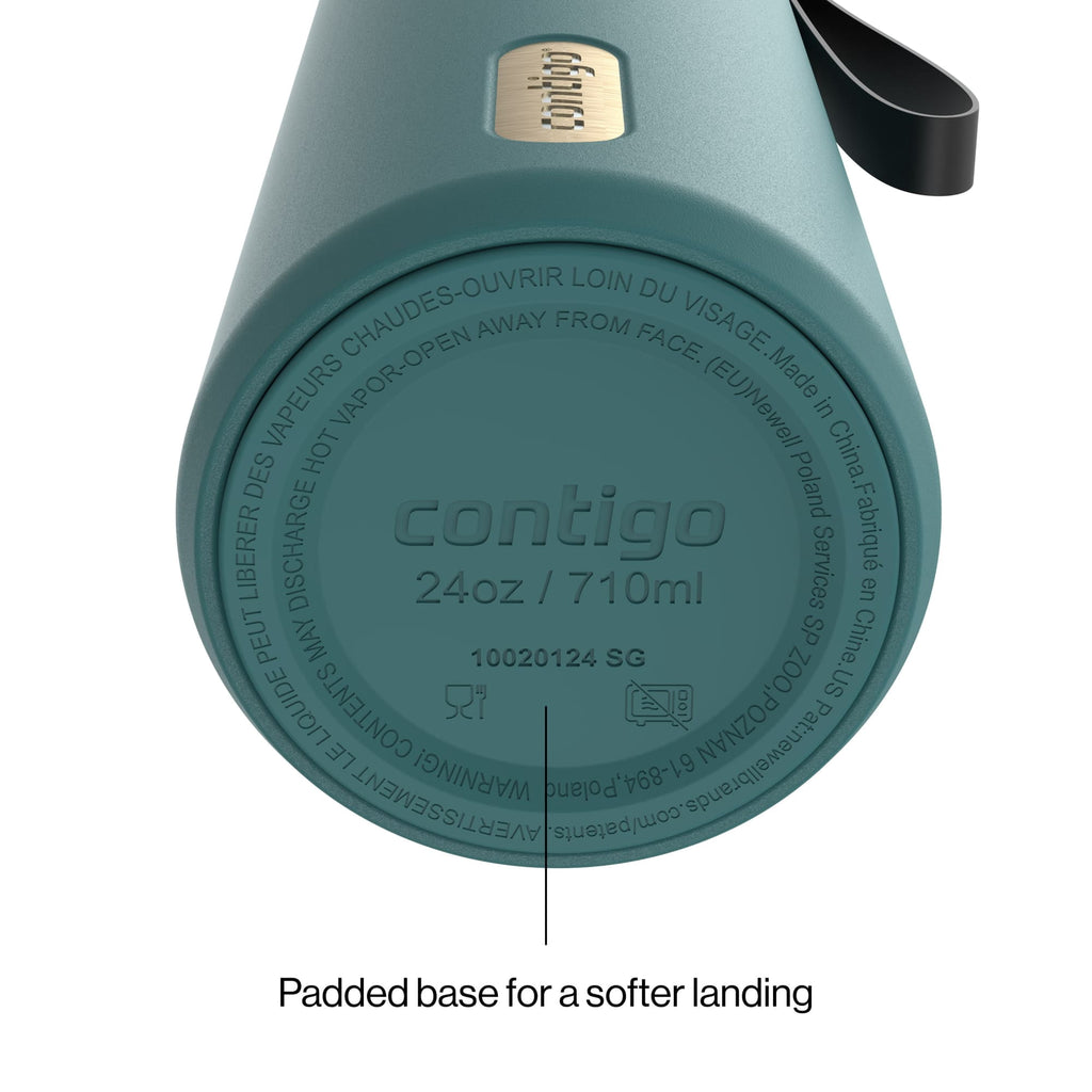 Contigo AutoSeal Leakproof Stainless Steel Reusable Water Bottle Tumbler with Carrying Strap, Cream/Champagne, 24 oz C019L