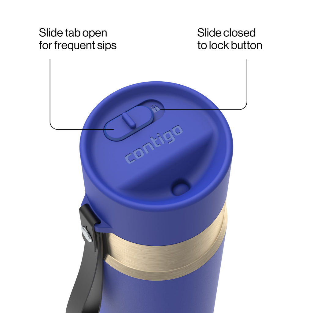 Contigo AutoSeal Leakproof Stainless Steel Reusable Water Bottle Tumbler with Carrying Strap, Cream/Champagne, 24 oz C019L