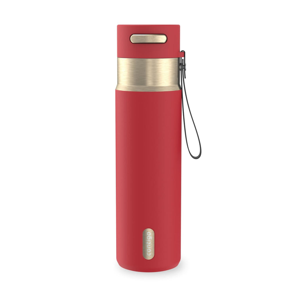Contigo AutoSeal Leakproof Stainless Steel Reusable Water Bottle Tumbler with Carrying Strap, Cream/Champagne, 24 oz C019L