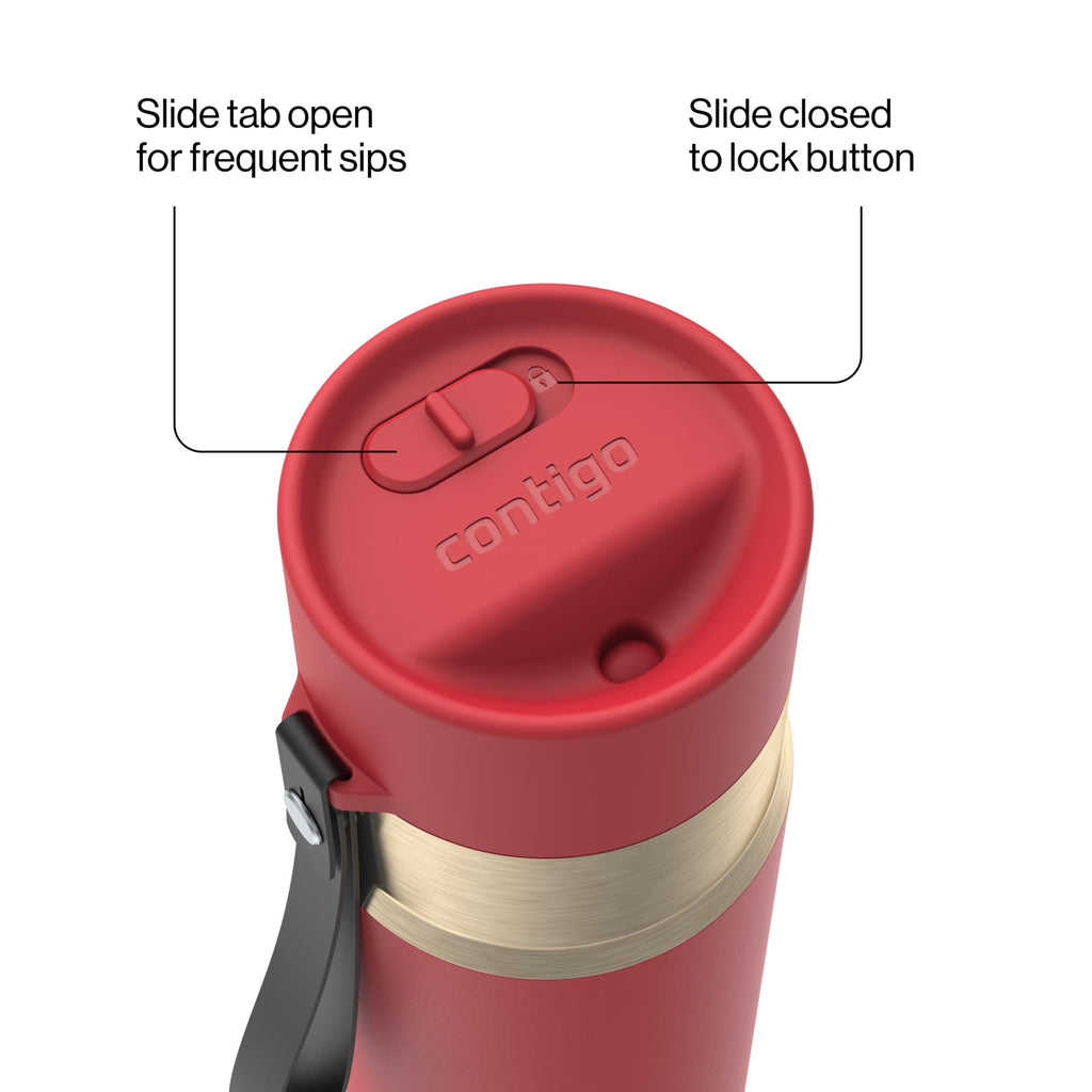 Contigo AutoSeal Leakproof Stainless Steel Reusable Water Bottle Tumbler with Carrying Strap, Cream/Champagne, 24 oz C019L