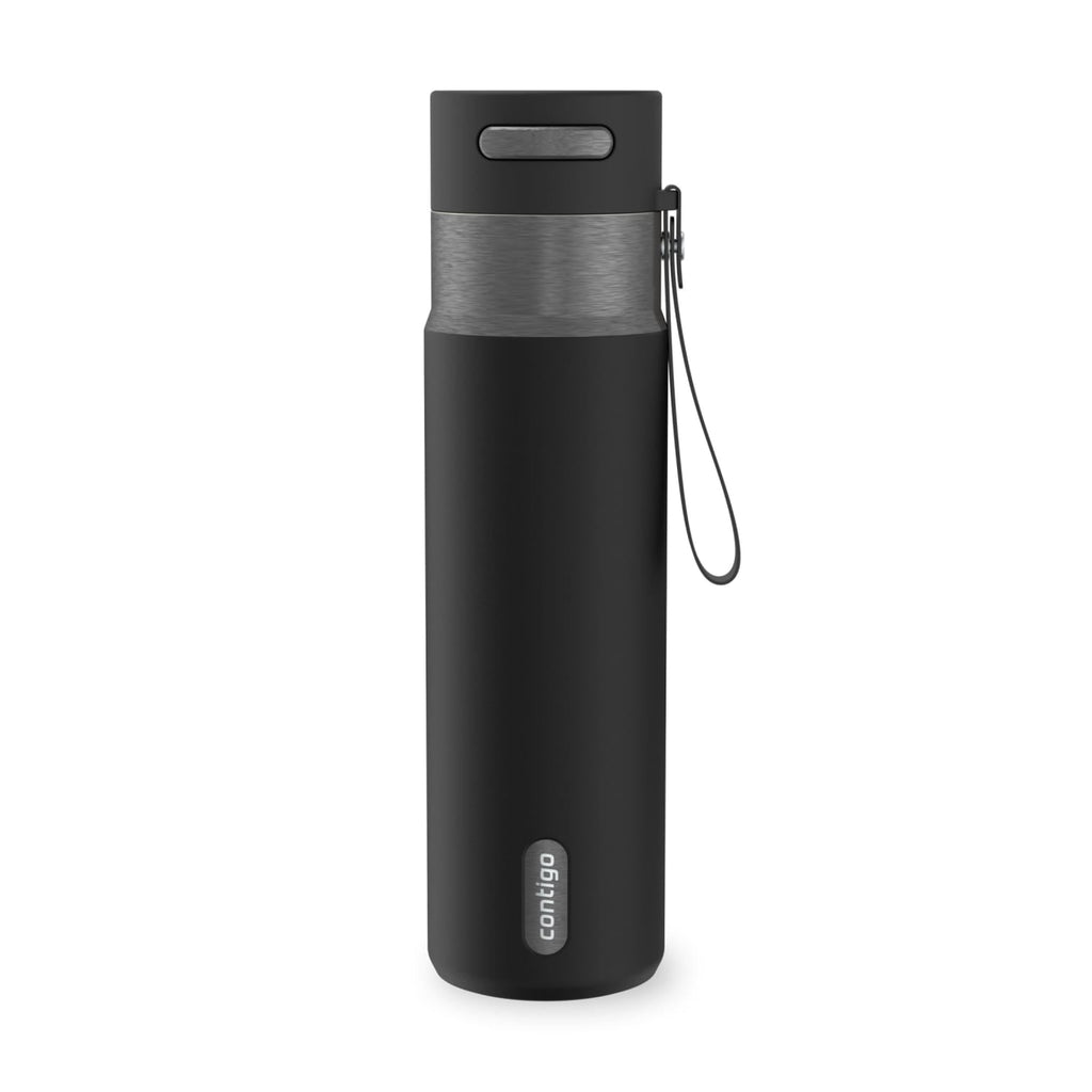 Contigo AutoSeal Leakproof Stainless Steel Reusable Water Bottle Tumbler with Carrying Strap, Cream/Champagne, 24 oz C019L