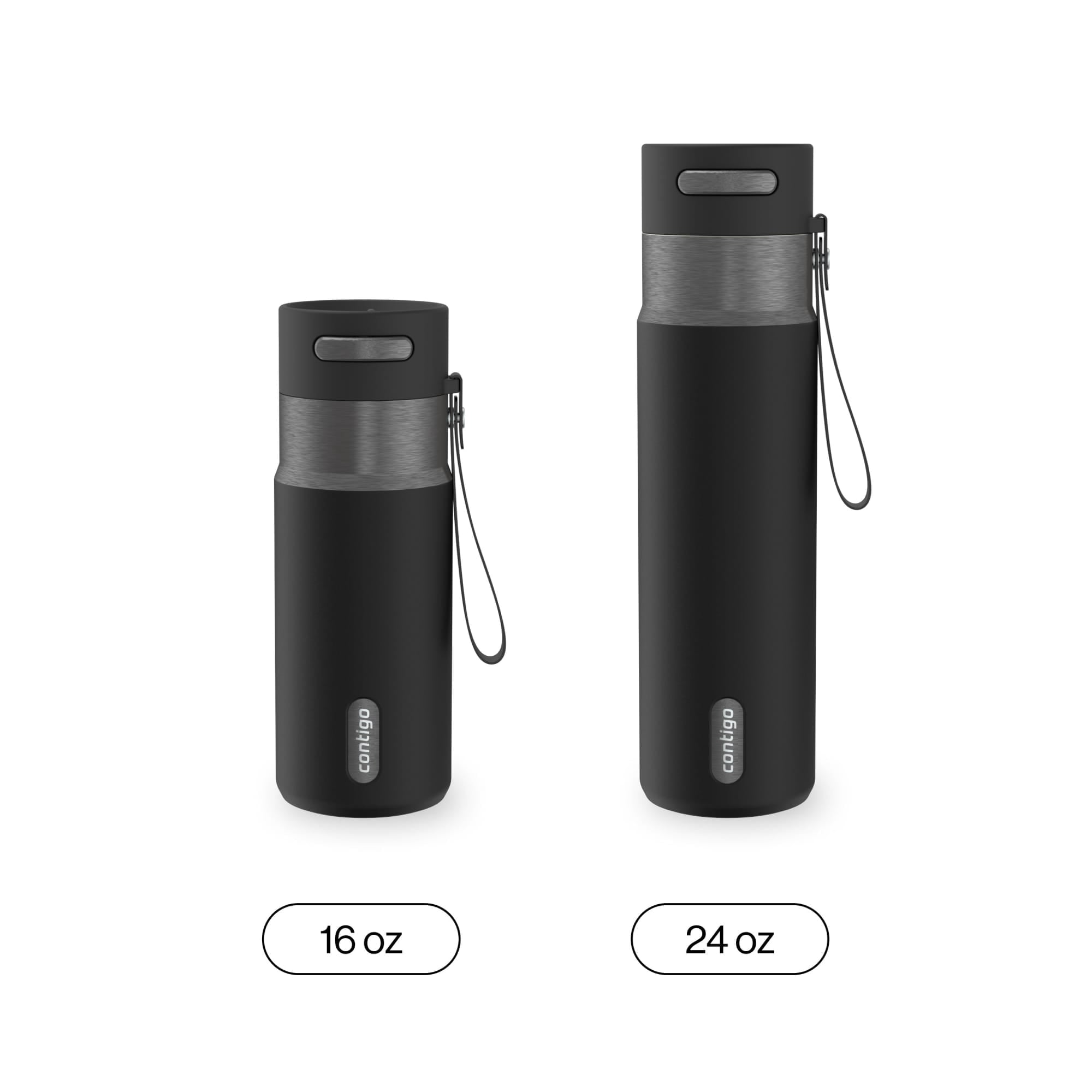 Contigo AutoSeal Leakproof Stainless Steel Reusable Water Bottle Tumbler with Carrying Strap, Cream/Champagne, 24 oz C019L