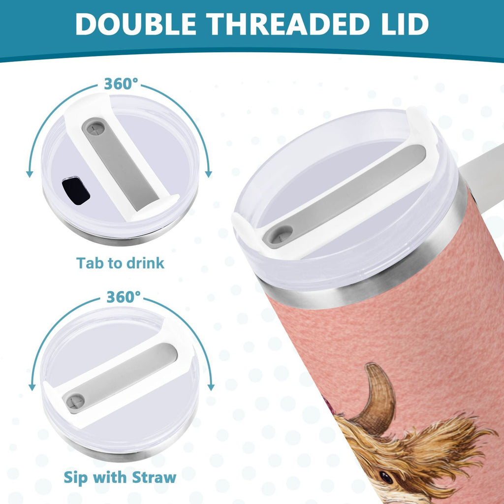 30 oz Insulated Stainless Steel Tumbler Double Wall Stainless Steel Tumbler with 2-Way Drinking Cow Wearing Scarf and Hat C663H