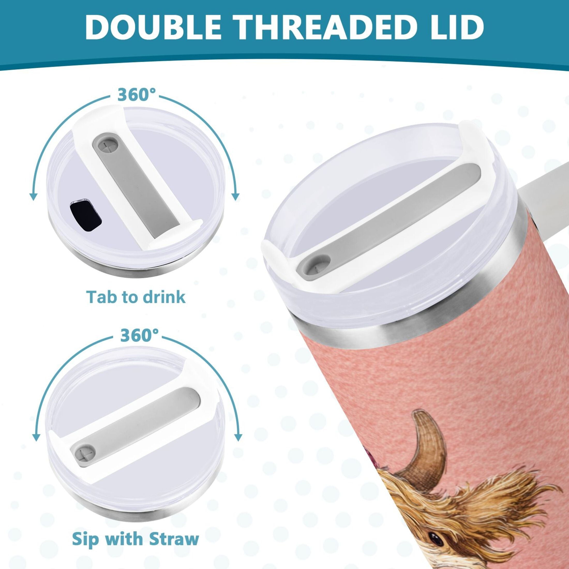 30 oz Insulated Stainless Steel Tumbler Double Wall Stainless Steel Tumbler with 2-Way Drinking Cow Wearing Scarf and Hat C663H