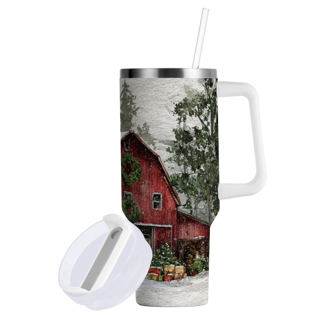 30 oz Insulated Stainless Steel Tumbler Double Wall Stainless Steel Tumbler with 2-Way Drinking Old Red Barn C592L