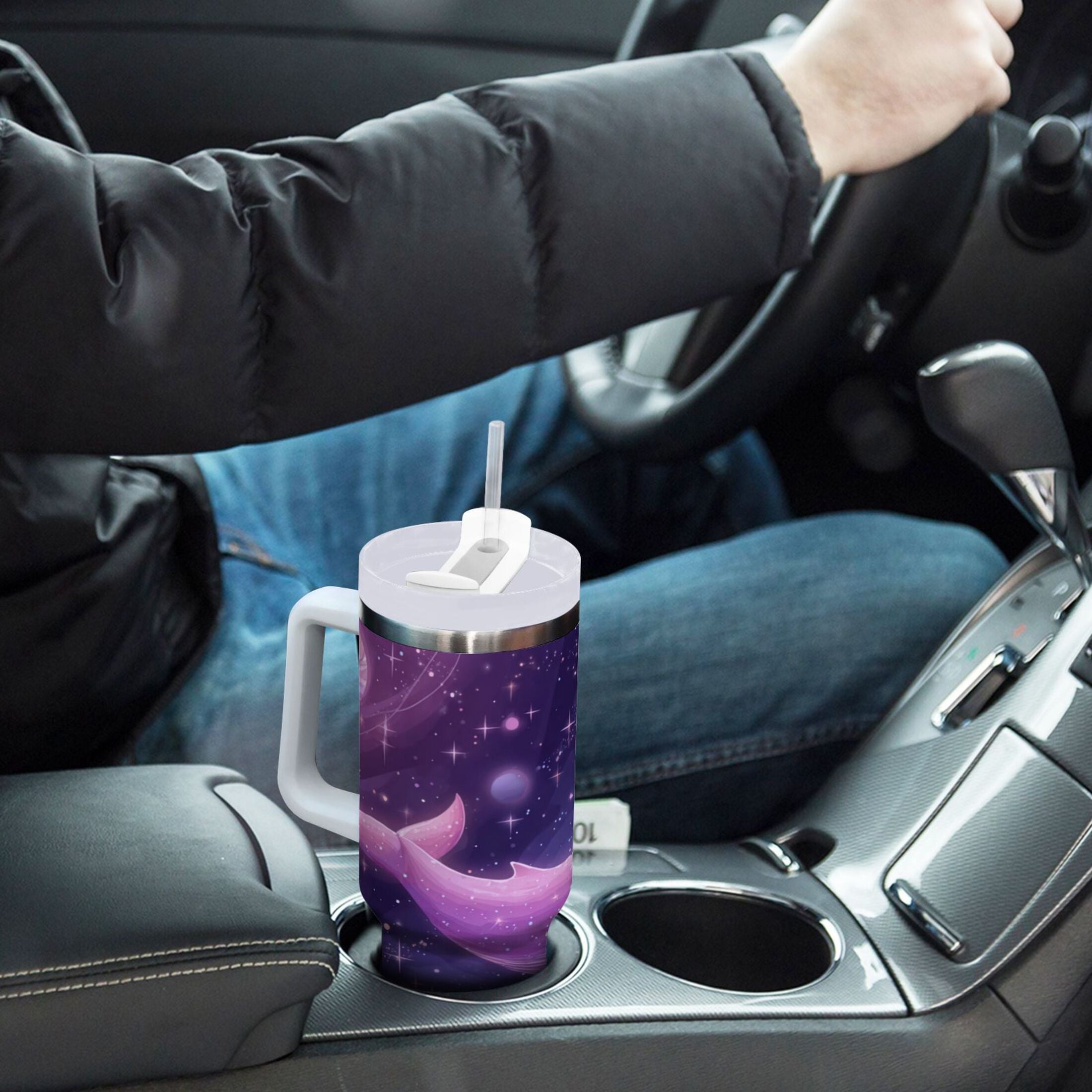 30 oz Insulated Stainless Steel Tumbler Double Wall Stainless Steel Tumbler with 2-Way Drinking Whale in Space C571X