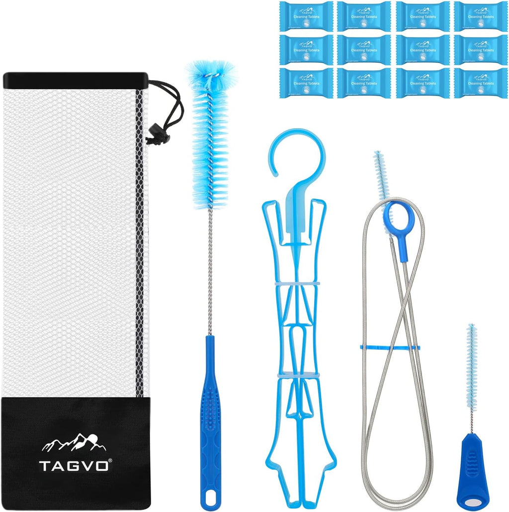 TAGVO Hydration Bladder 2 Liter BPA Free 70oz + Cleaning Brushes Kit, Leakproof Water Bladder Travel Reservoir Hydration Bag, Easy Cleaning by 3 Brushes and Air Drying by Collapsible Frame C383M