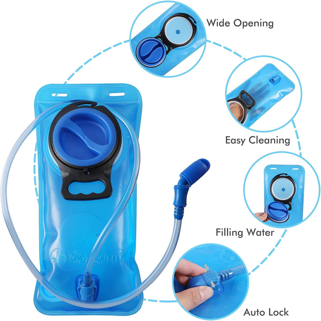 TAGVO Hydration Bladder 2 Liter BPA Free 70oz + Cleaning Brushes Kit, Leakproof Water Bladder Travel Reservoir Hydration Bag, Easy Cleaning by 3 Brushes and Air Drying by Collapsible Frame C383M