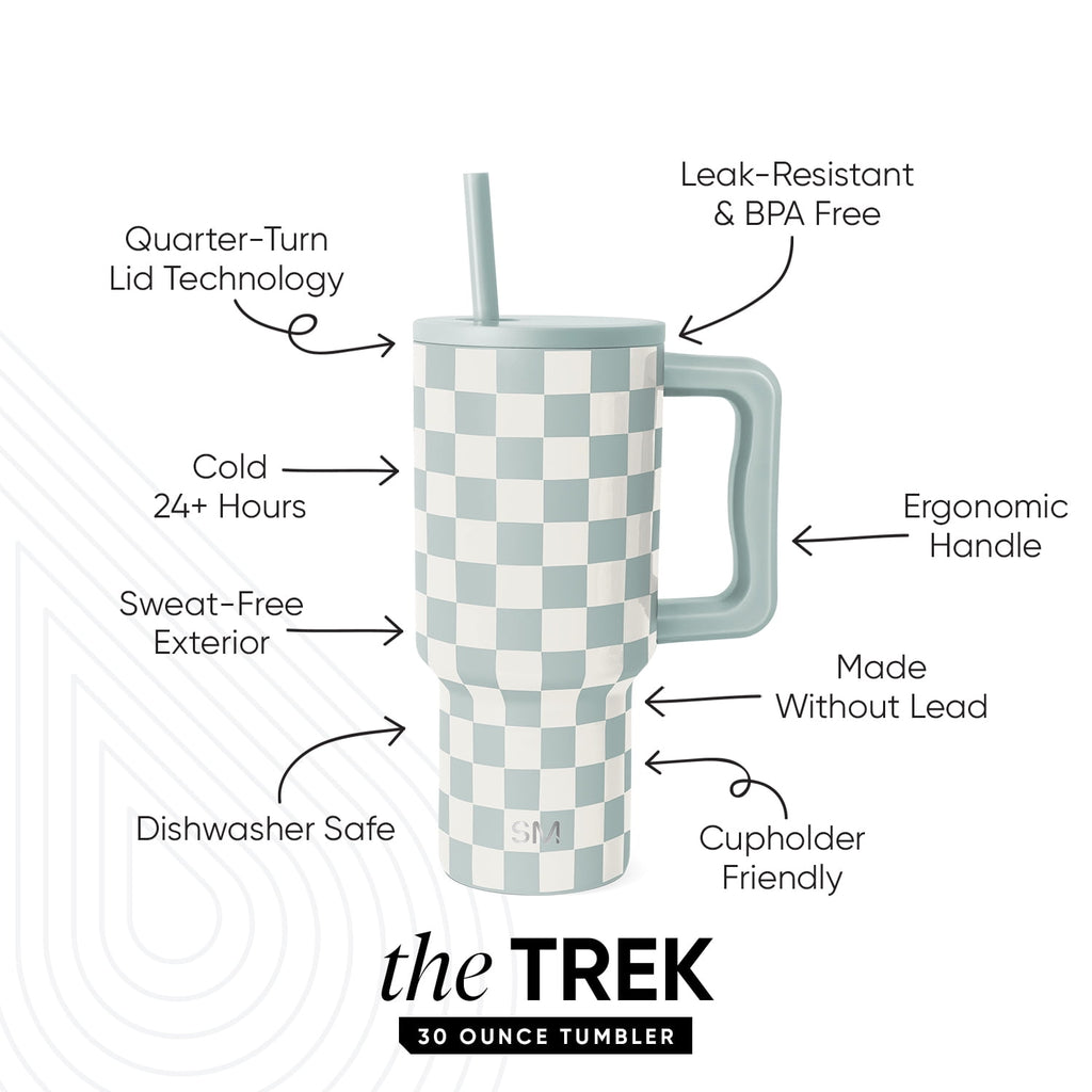 Simple Modern 30 fl oz Insulated Stainless Steel Trek Tumbler with Straw Lid | Seaglass Sage and Cream Checkmate C690P
