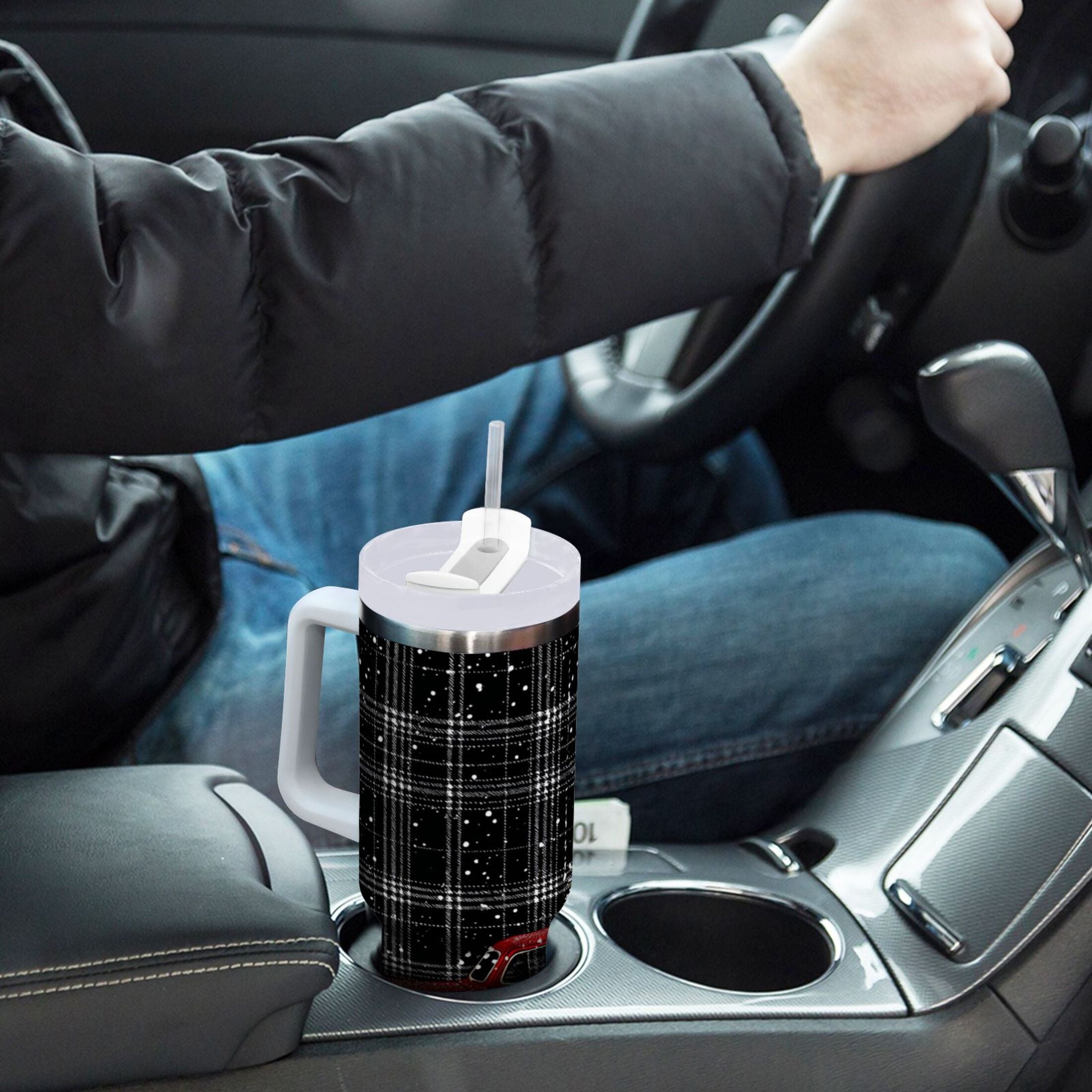 40 oz Insulated Stainless Steel Tumbler Double Wall Stainless Steel Tumbler with 2-Way Drinking Red Truck with Christmas Tree C669U