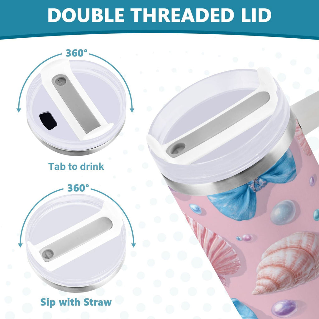 30 oz Insulated Stainless Steel Tumbler Double Wall Stainless Steel Tumbler with 2-Way Drinking Seashells and Bows C519Q