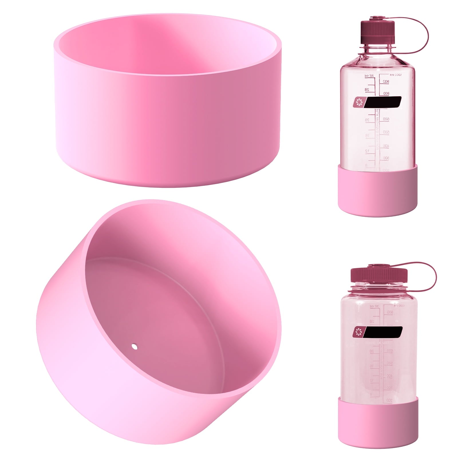 Linkidea 2 Pack Water Bottle Boot Compatible with Nalgene Sustain Wide Mouth 32oz/48oz, Narrow Mouth 32oz, Silicone Anti-Slip Bottle Bottom Bumper Protector (Light Pink) C212K