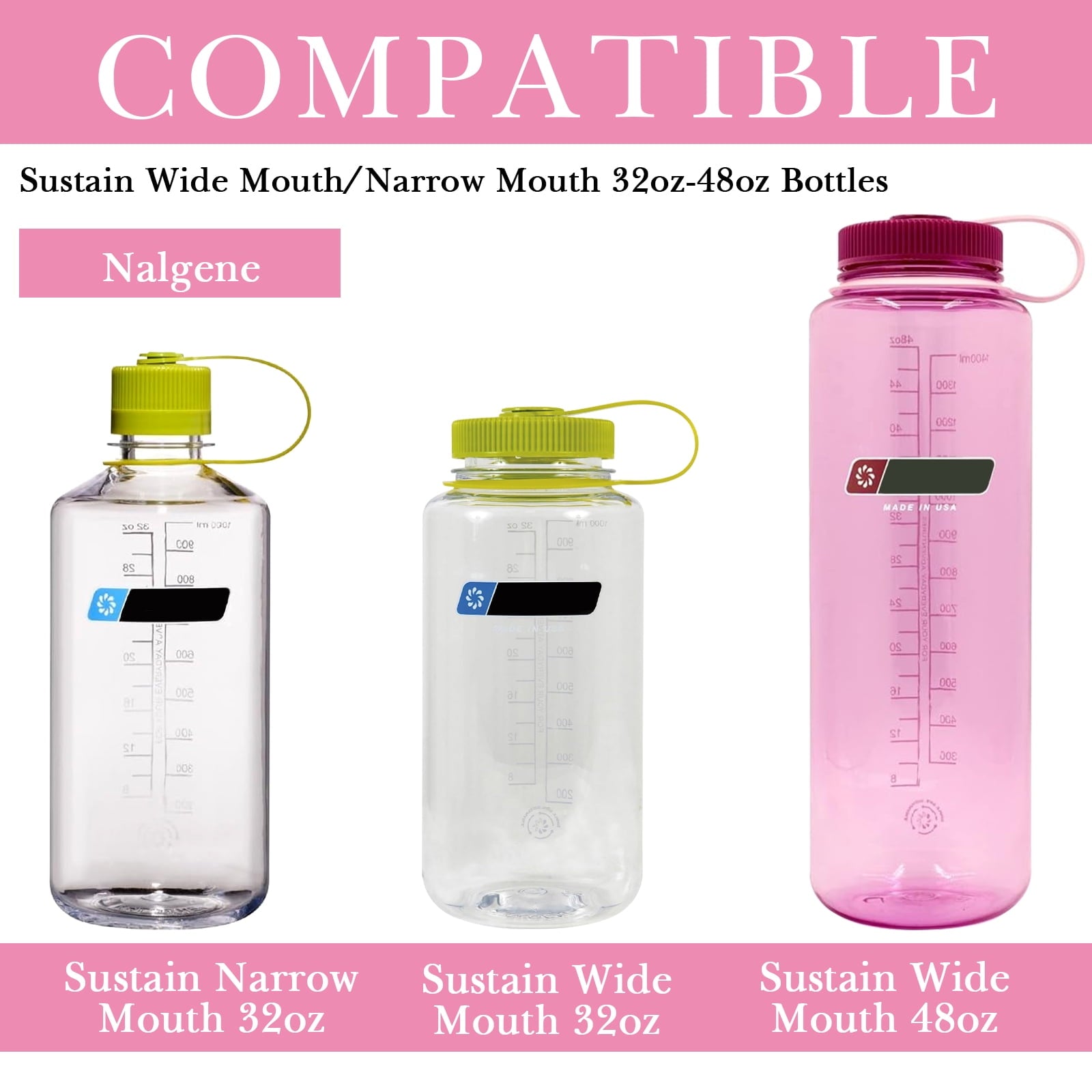 Linkidea 2 Pack Water Bottle Boot Compatible with Nalgene Sustain Wide Mouth 32oz/48oz, Narrow Mouth 32oz, Silicone Anti-Slip Bottle Bottom Bumper Protector (Light Pink) C212K