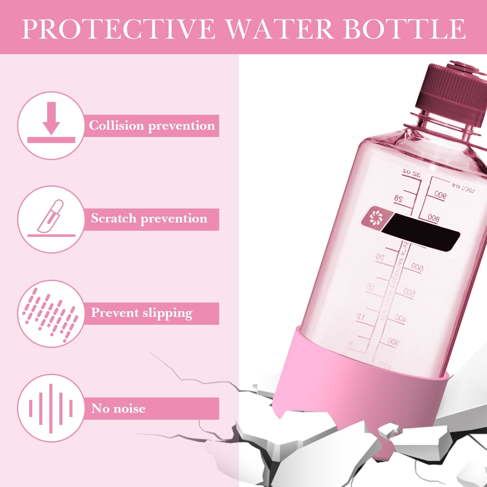 Linkidea 2 Pack Water Bottle Boot Compatible with Nalgene Sustain Wide Mouth 32oz/48oz, Narrow Mouth 32oz, Silicone Anti-Slip Bottle Bottom Bumper Protector (Light Pink) C212K