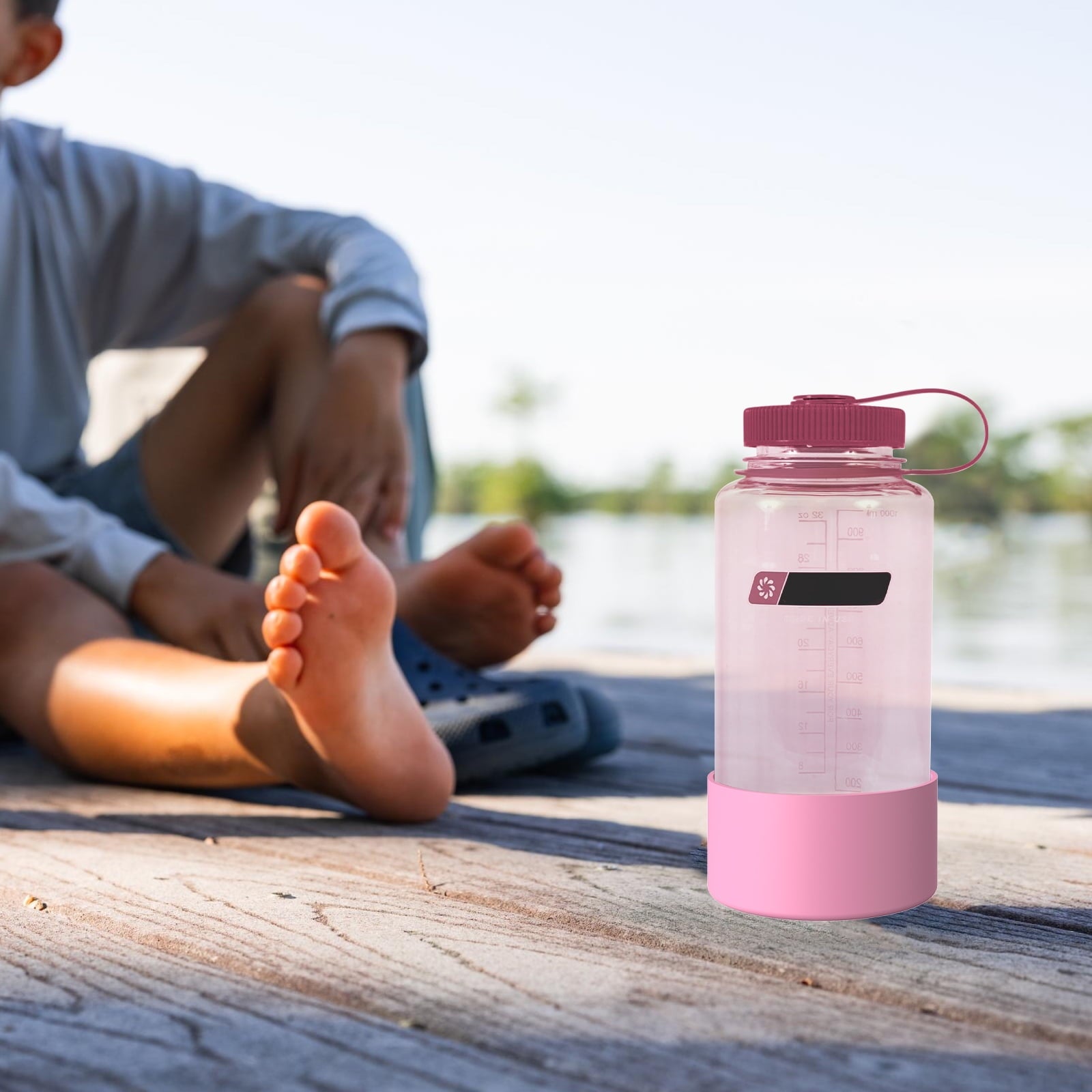 Linkidea 2 Pack Water Bottle Boot Compatible with Nalgene Sustain Wide Mouth 32oz/48oz, Narrow Mouth 32oz, Silicone Anti-Slip Bottle Bottom Bumper Protector (Light Pink) C212K
