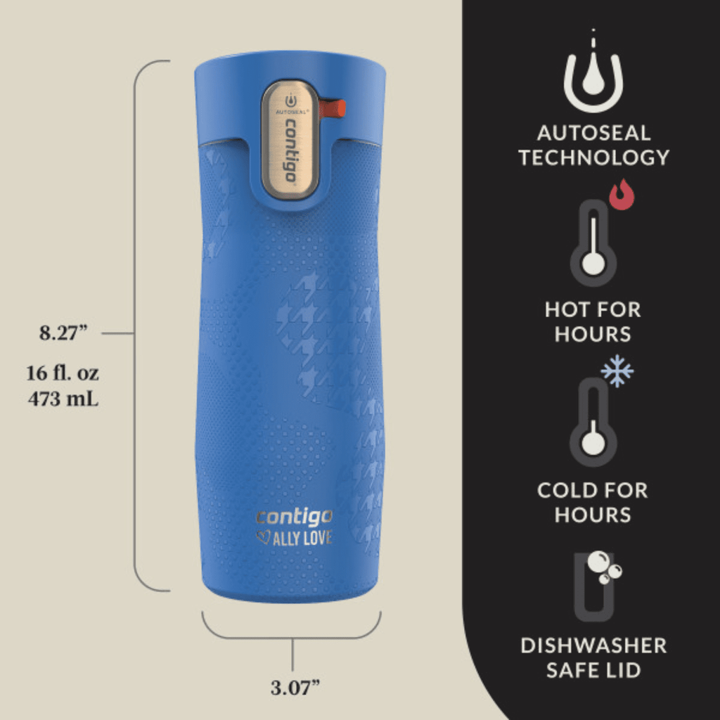 Contigo x Ally Love Autoseal West Loop Vacuum-Insulated Stainless Steel Travel Mug with Easy-Clean Lid, 16 oz, Stellar Jay C028V