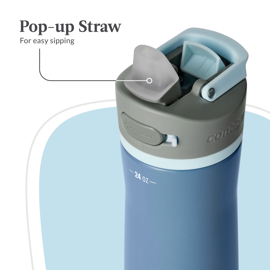 Contigo® Wells Chill Stainless Steel Filter Water Bottle with AUTOSPOUT® Straw Lid, 24 oz., Dark Ice C090D