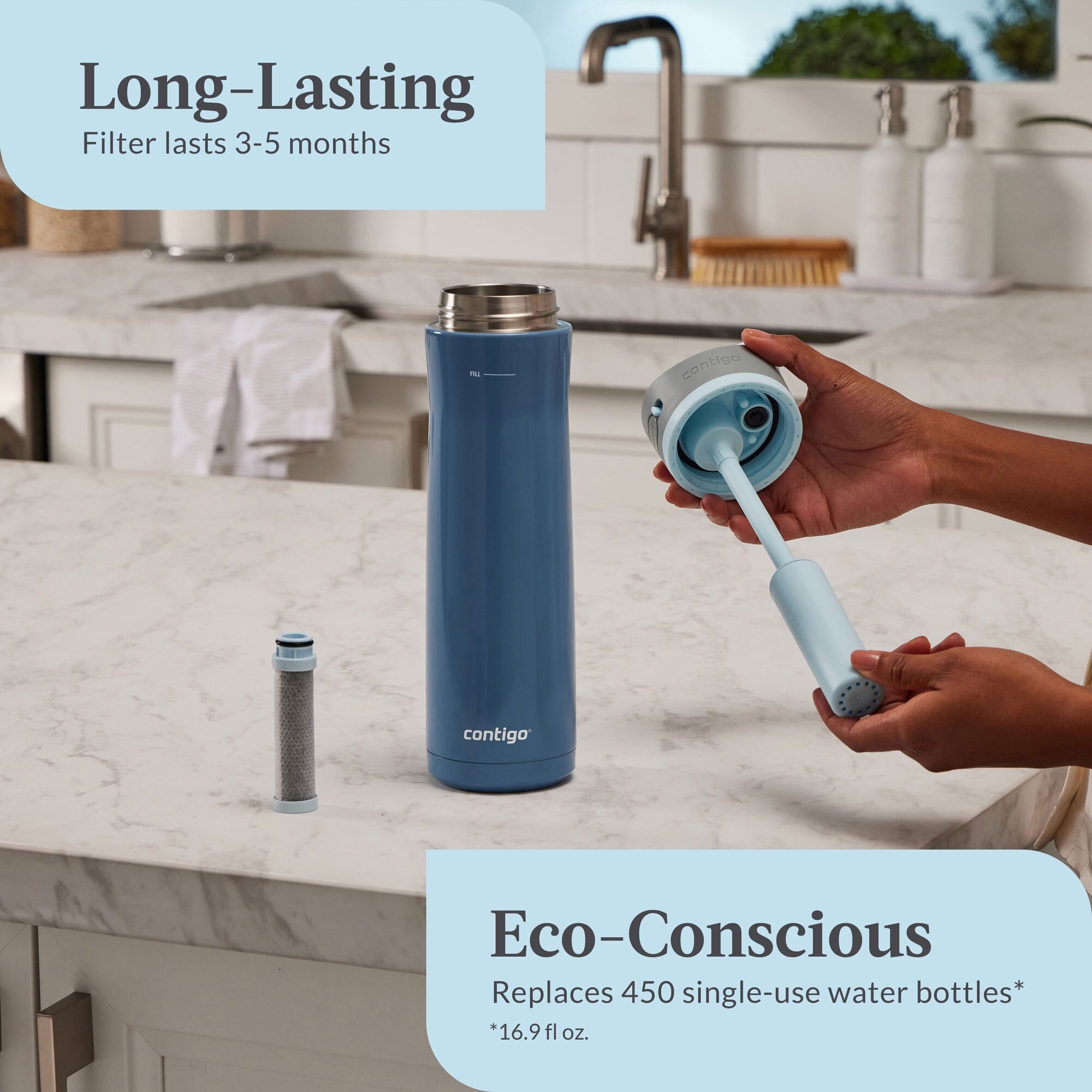 Contigo® Wells Chill Stainless Steel Filter Water Bottle with AUTOSPOUT® Straw Lid, 24 oz., Dark Ice C090D