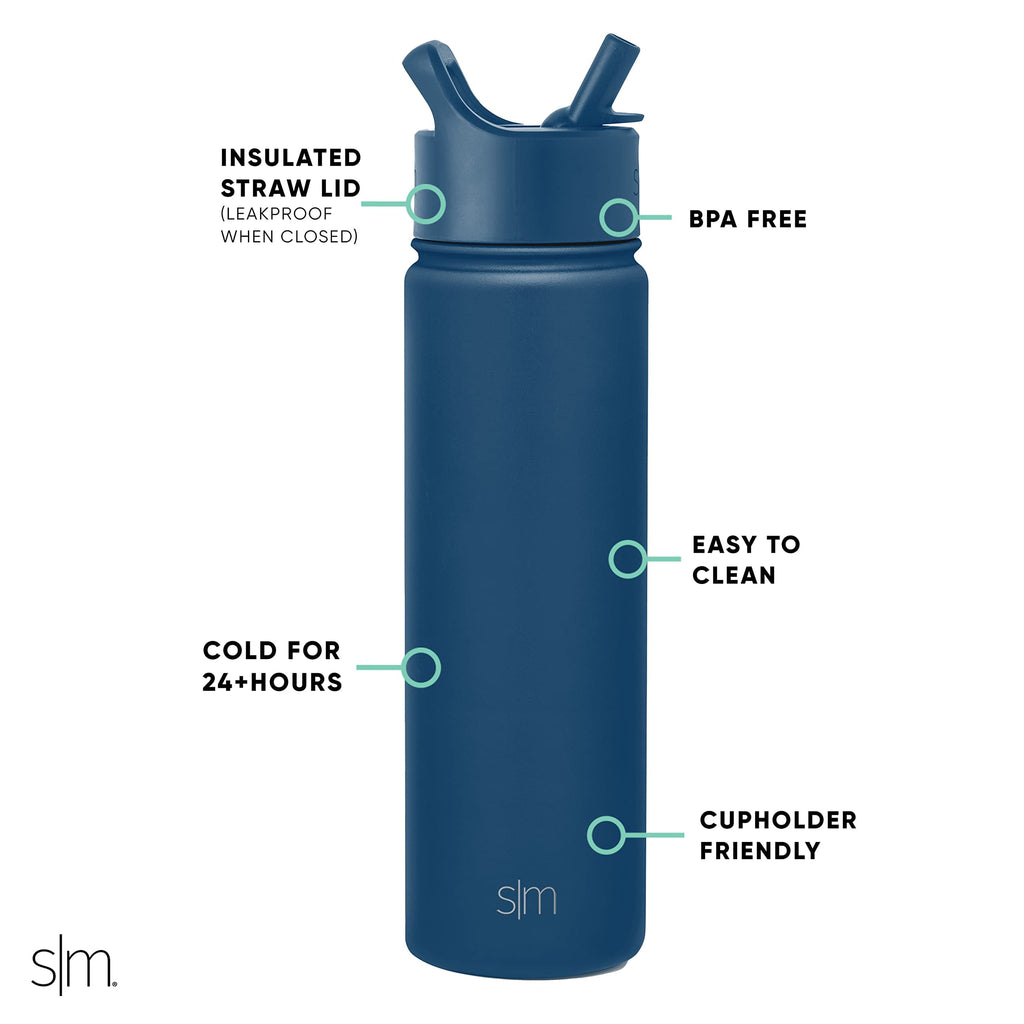 Simple Modern Water Bottle with Straw Lid Vacuum Insulated Stainless Steel Metal Thermos Bottles | Reusable Leak Proof BPA-Free Flask for School | Summit Collection | 22oz, Slumberland C432S