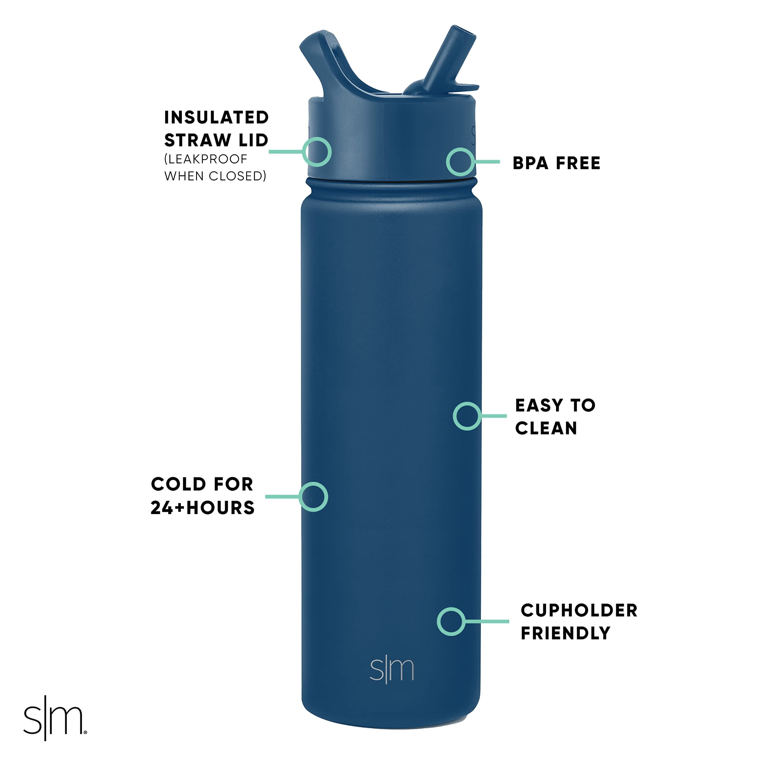 Simple Modern Water Bottle with Straw Lid Vacuum Insulated Stainless Steel Metal Thermos Bottles | Reusable Leak Proof BPA-Free Flask for School | Summit Collection | 22oz, Slumberland C432S