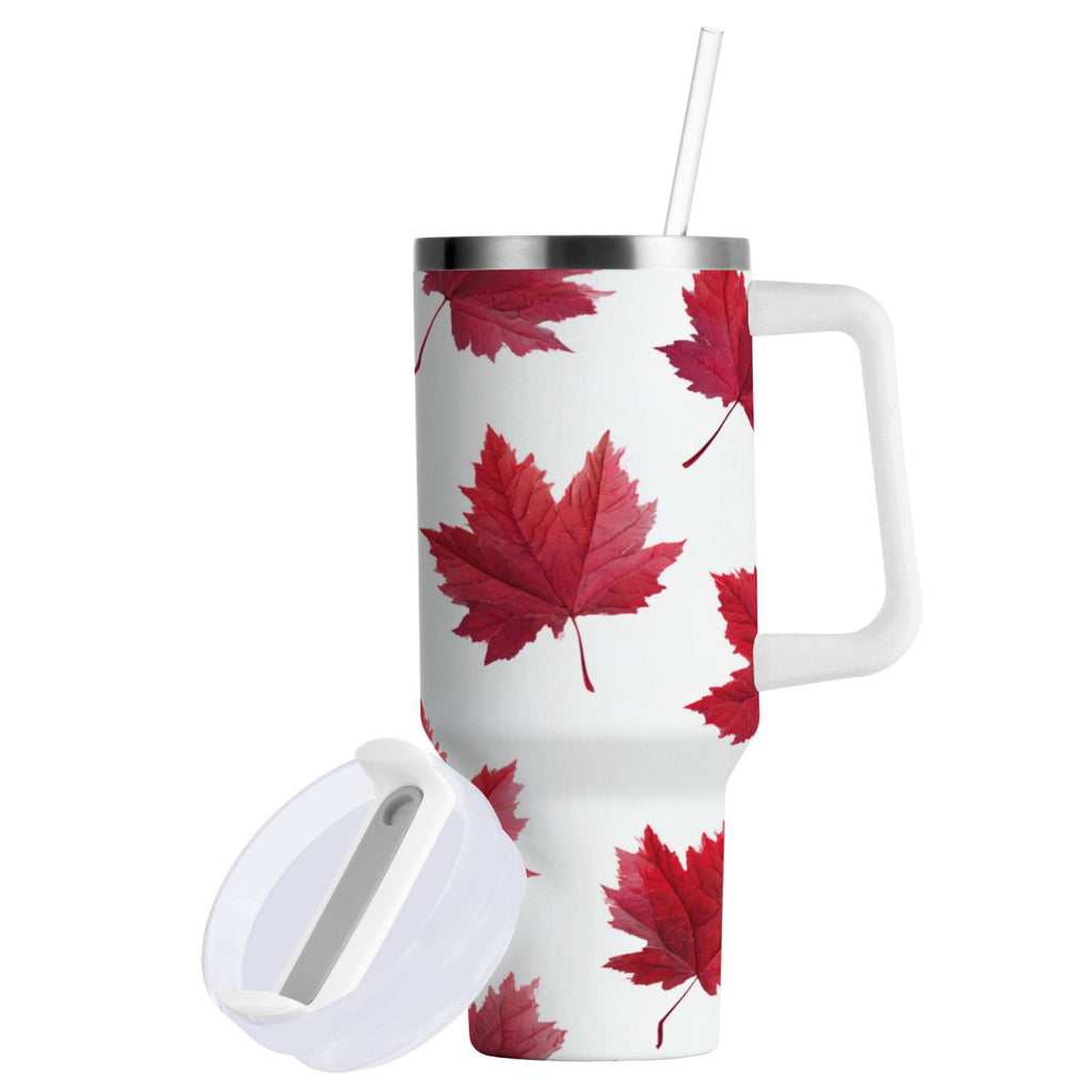30 oz Insulated Stainless Steel Tumbler Double Wall Stainless Steel Tumbler with 2-Way Drinking Red Maple Leaves C493T