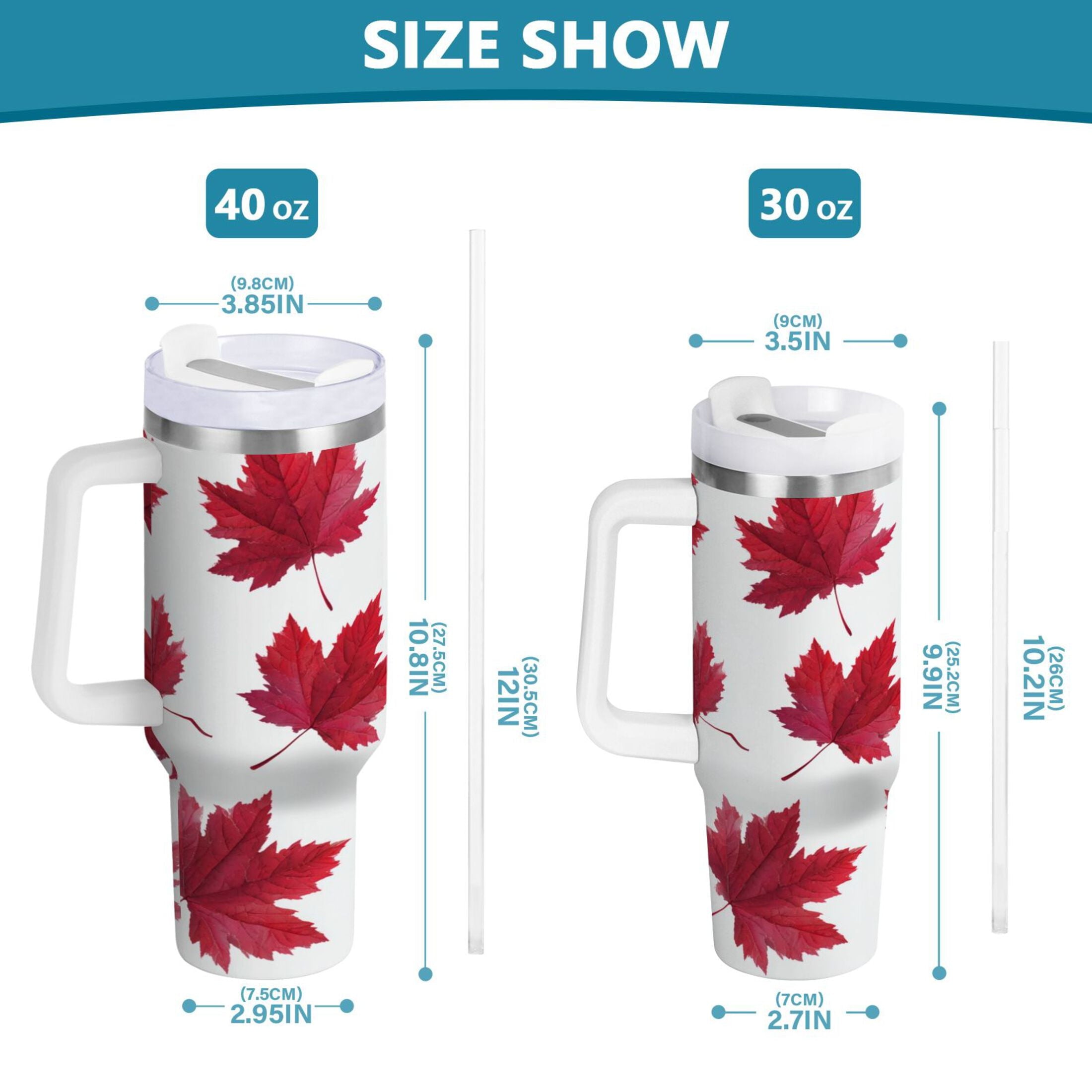 30 oz Insulated Stainless Steel Tumbler Double Wall Stainless Steel Tumbler with 2-Way Drinking Red Maple Leaves C493T