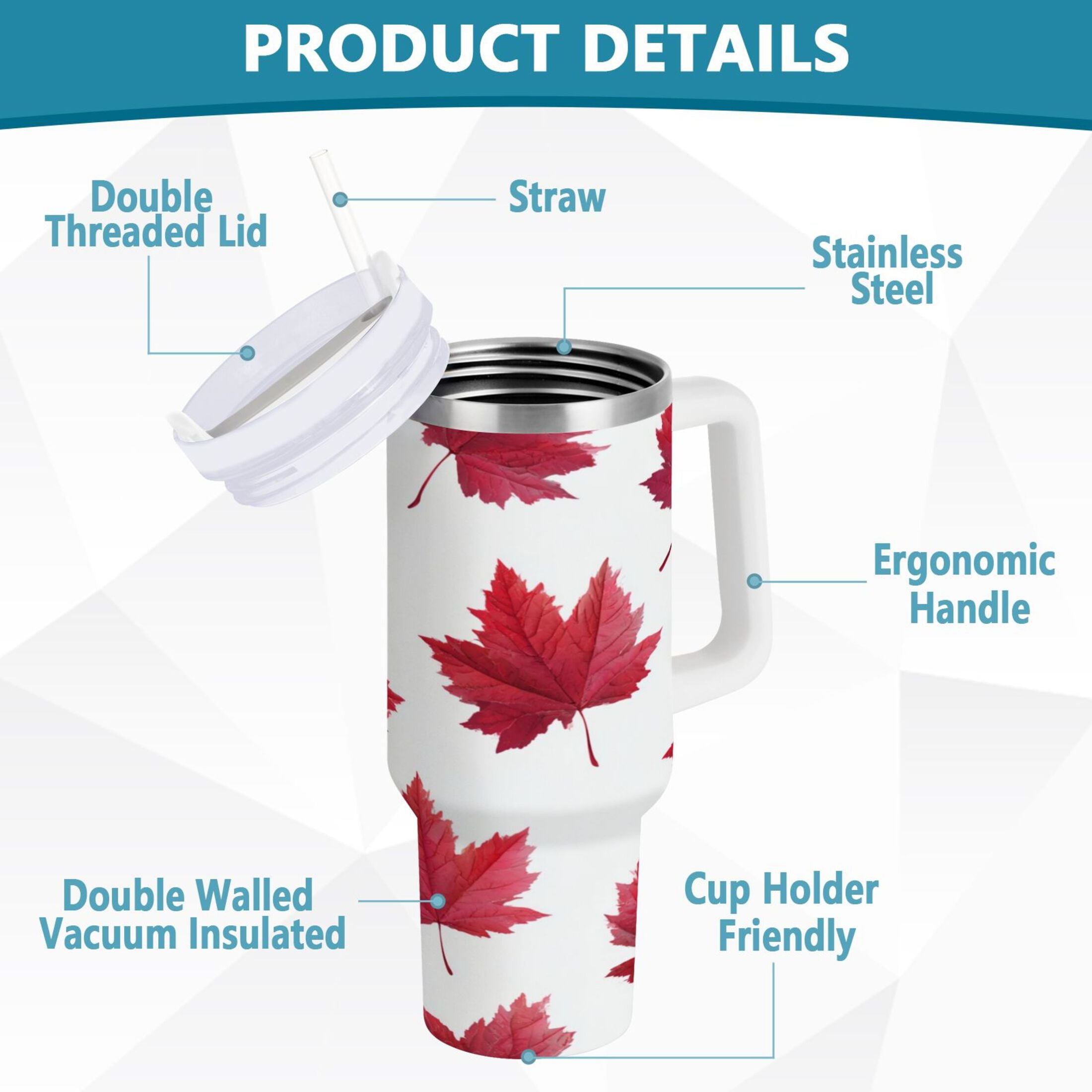 30 oz Insulated Stainless Steel Tumbler Double Wall Stainless Steel Tumbler with 2-Way Drinking Red Maple Leaves C493T