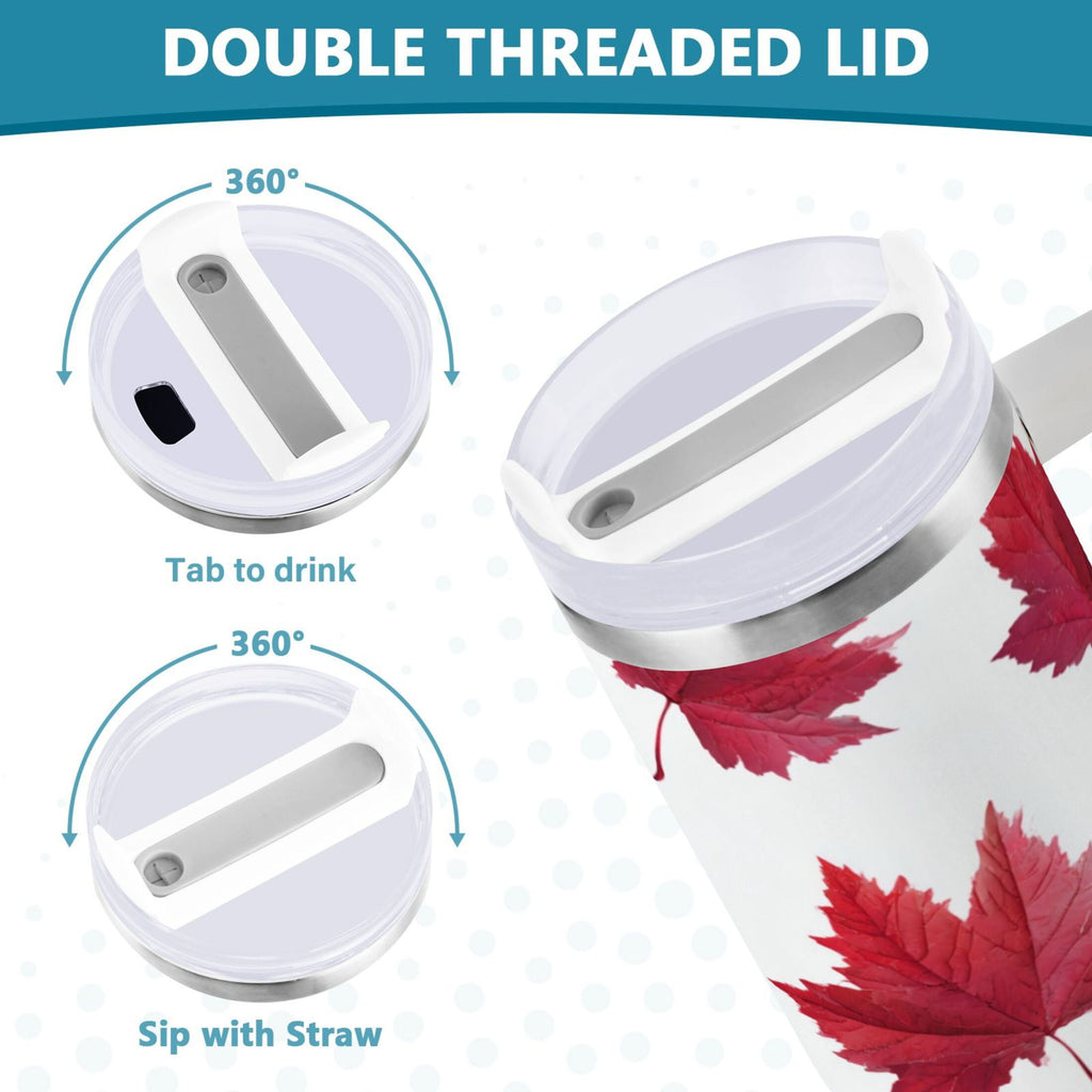 30 oz Insulated Stainless Steel Tumbler Double Wall Stainless Steel Tumbler with 2-Way Drinking Red Maple Leaves C493T