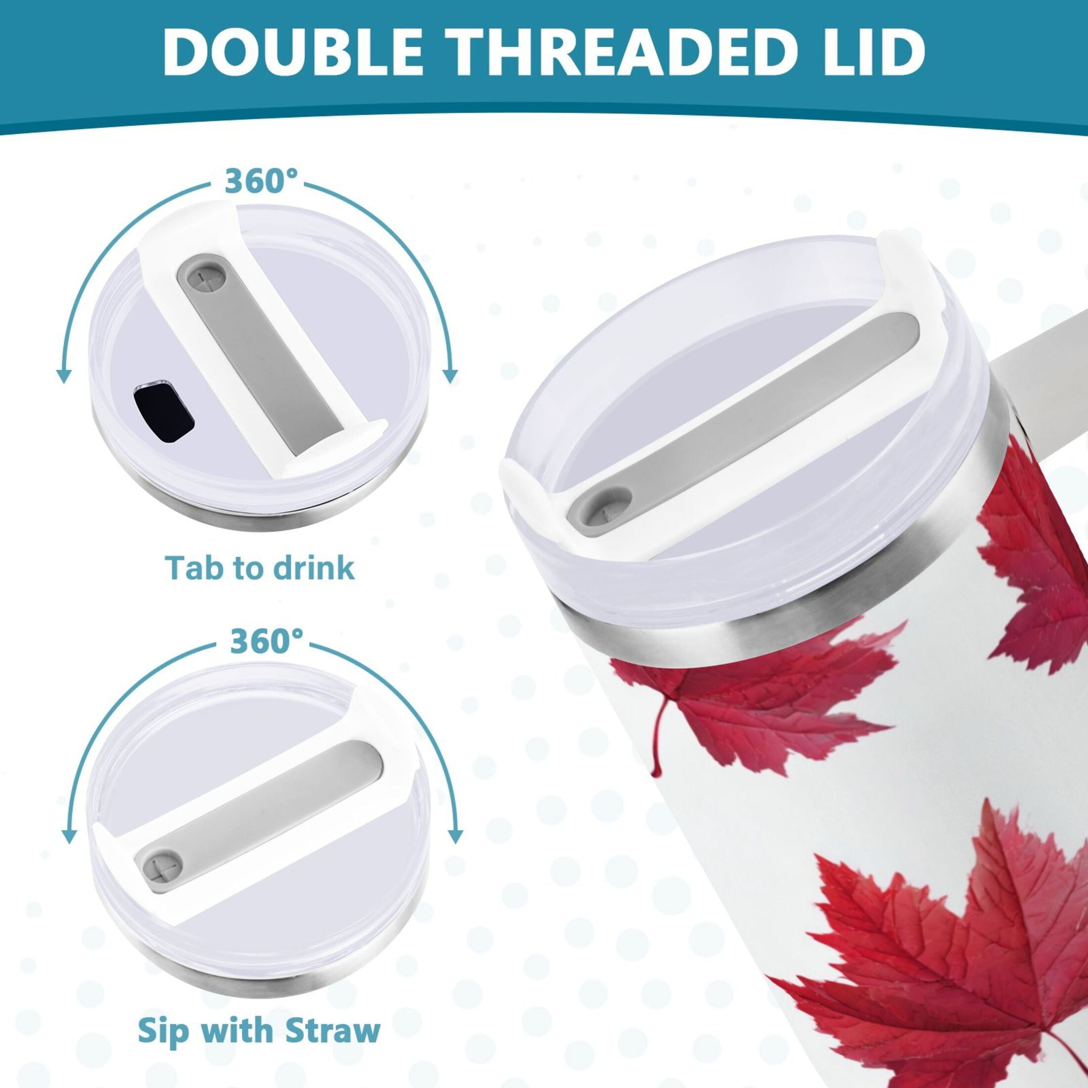30 oz Insulated Stainless Steel Tumbler Double Wall Stainless Steel Tumbler with 2-Way Drinking Red Maple Leaves C493T